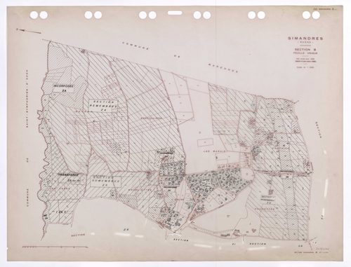 Section B feuille unique. Plan révisé pour 1935. Edition à jour pour 1985. En partie remembrée en sections ZA, ZB, ZK.