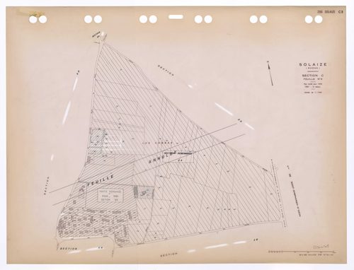 Section C 3e feuille (partie de l'ancienne feuille unique). Plan révisé pour 1935. 2e édition à jour pour 1980. Feuille annulée, une partie remembrée en ZA et une partie remaniée pour 1989 en section AR.
