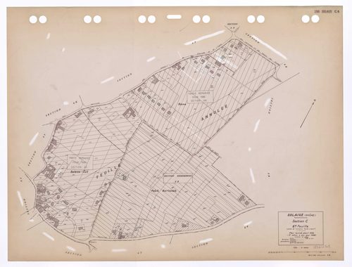 Section C 6e feuille (partie de l'ancienne feuille unique). Plan révisé pour 1935. 2e édition à jour pour 1968. Feuille annulée, une partie remembrée en ZB et une partie remaniée pour 1989 en sections AR et AS.