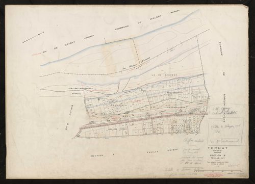 Section B feuille n°1. Plan cadastral révisé pour 1952.