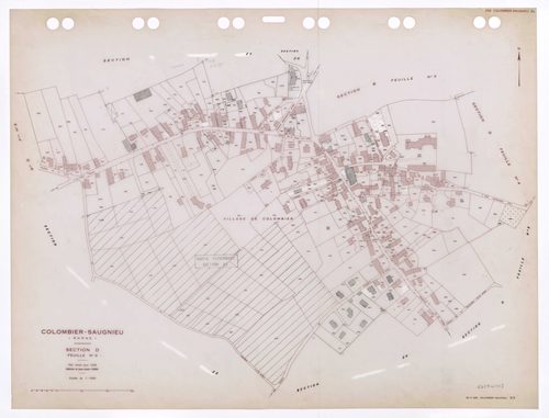 Section D feuille n°3. Plan révisé pour 1936. Edition à jour pour 1985. En partie remembré en section ZS.