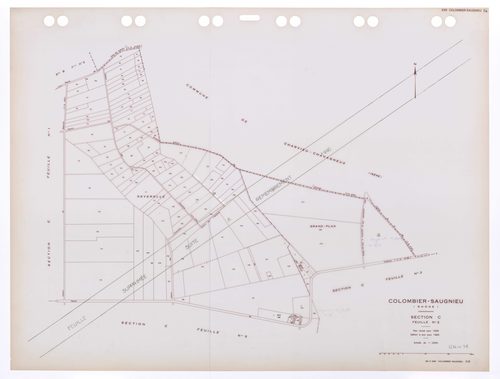 Section C feuille n°2. Plan révisé pour 1936. Edition à jour pour 1985. Feuille annulée suite à remembrement 1990.