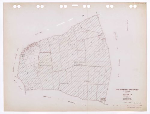 Section B feuille n°4. Plan révisé pour 1936. Edition à jour pour 1985. En partie remembré en section ZI.