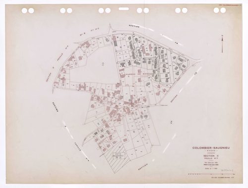 Section C feuille n°7. Plan révisé pour 1936. Edition à jour pour 1985. En partie remembré en section ZO.