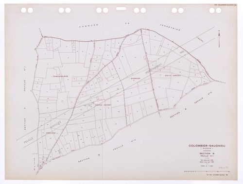 Section B feuille n°1. Plan révisé pour 1936. Edition à jour pour 1985. Feuille annulée suite à remembrement 1990.