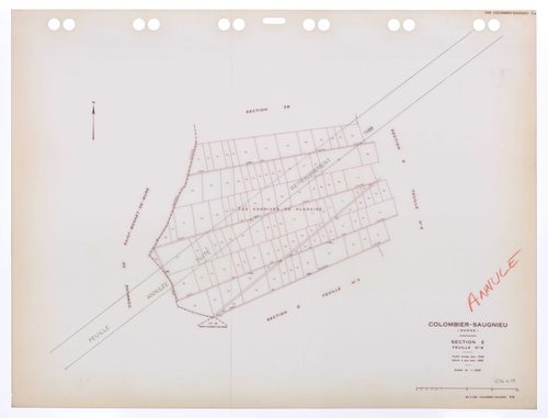 Section E feuille n°8. Plan révisé pour 1936. Edition à jour pour 1985. Feuille annulée suite à remembrement 1988.