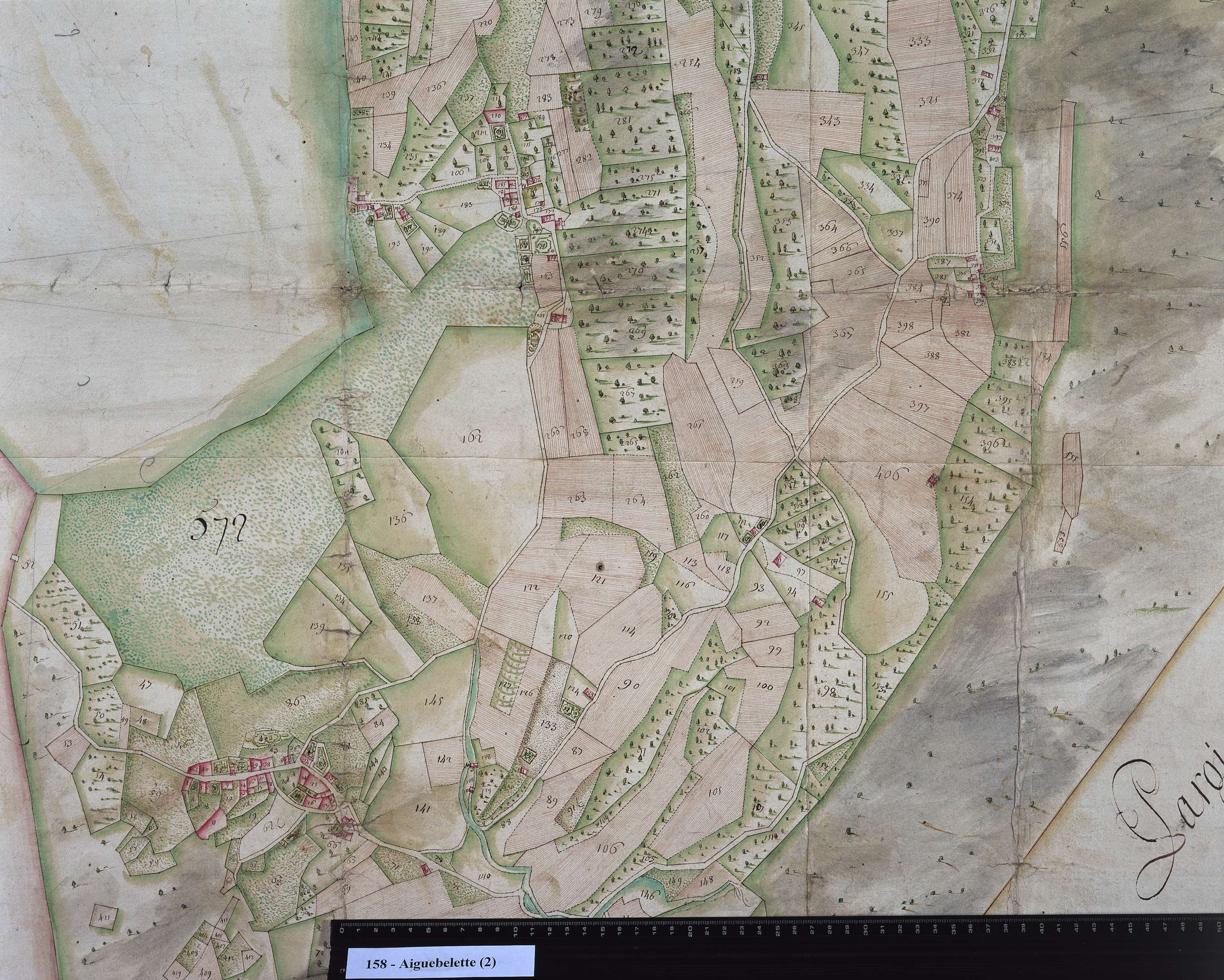 Aiguebelette-le-Lac - Copie de la mappe originale (plan cadastral) de la commune d'Aiguebelette. Signée Cocelli, directeur du bureau de la péréquation.