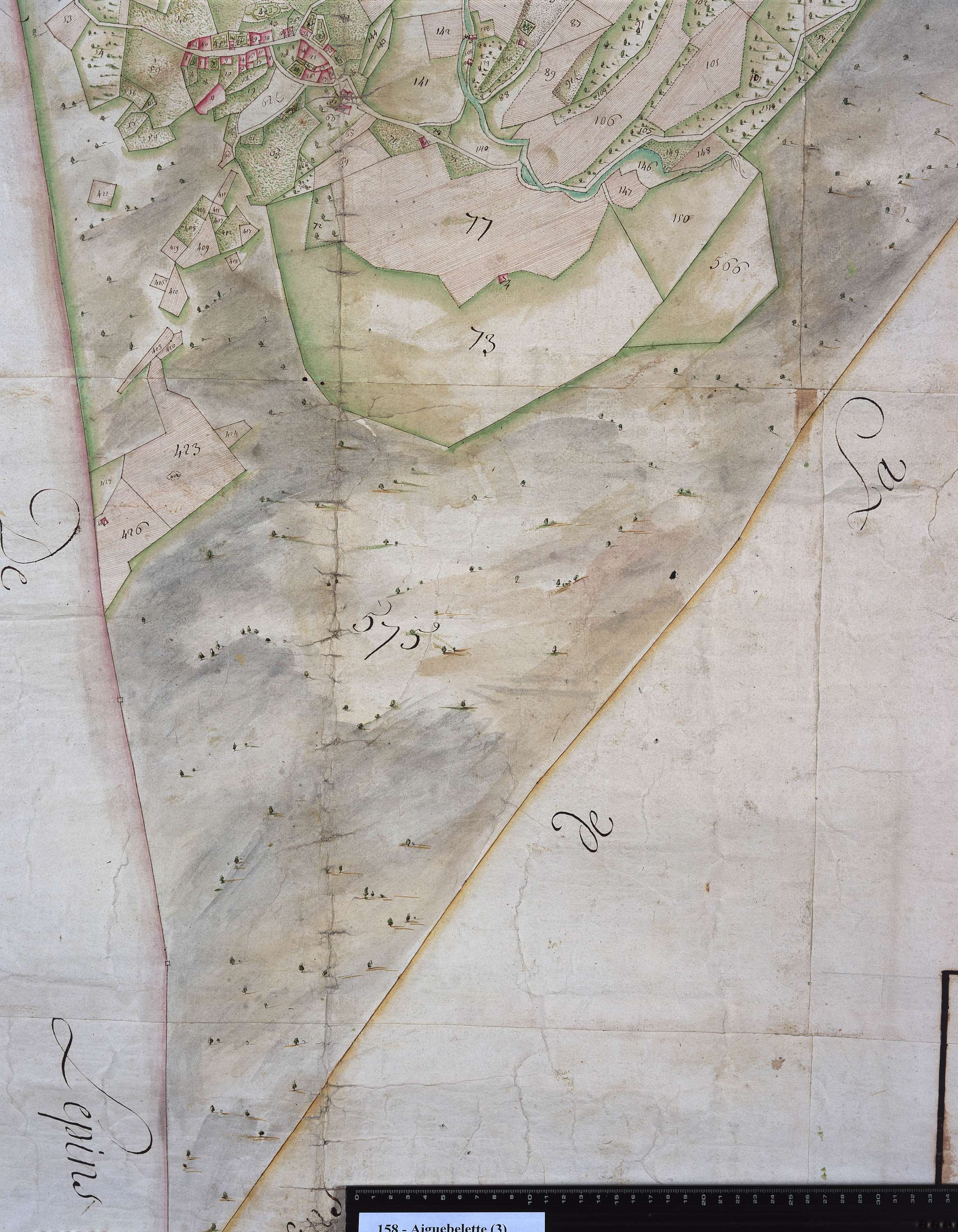 Aiguebelette-le-Lac - Copie de la mappe originale (plan cadastral) de la commune d'Aiguebelette. Signée Cocelli, directeur du bureau de la péréquation.