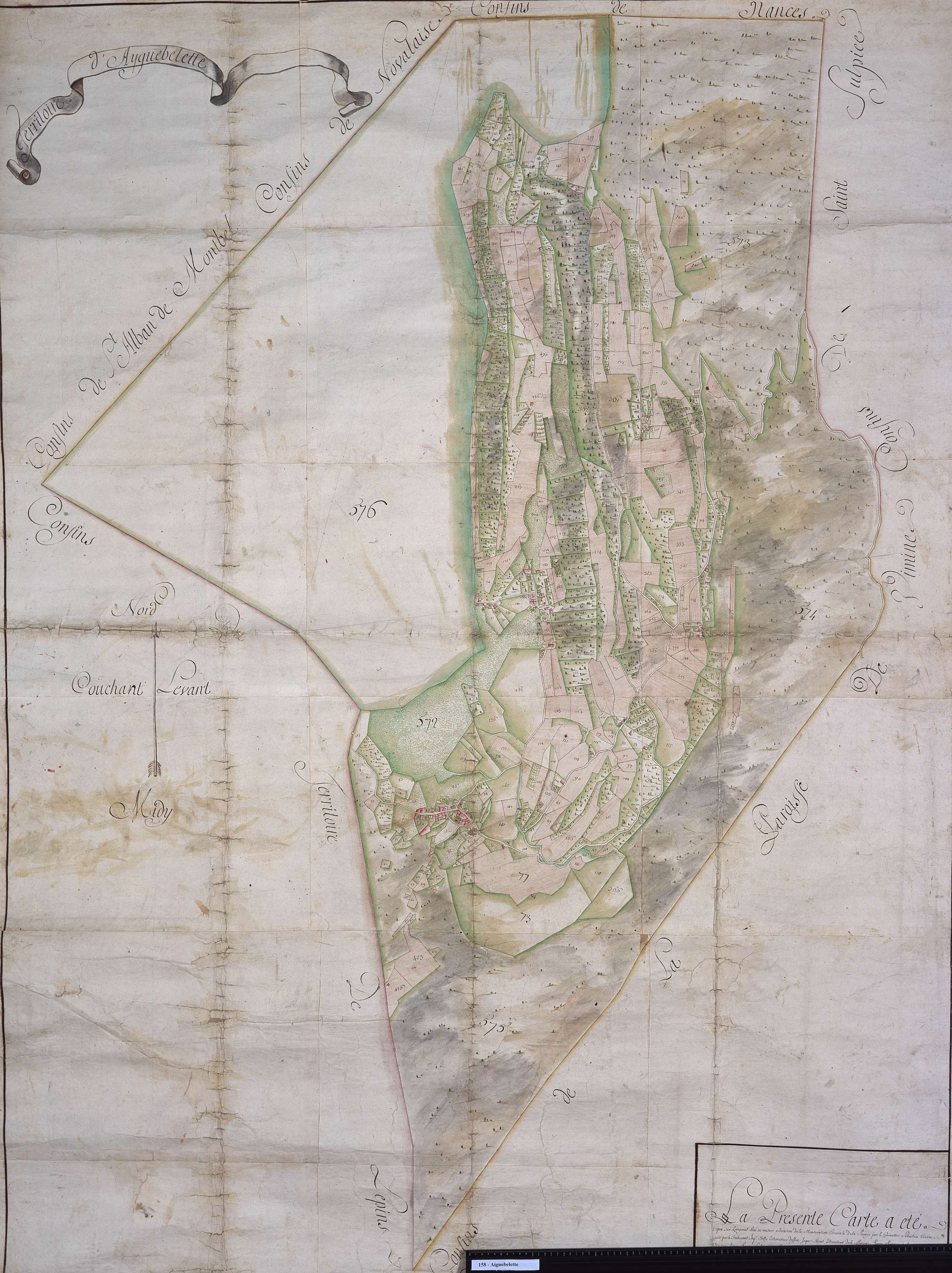 Aiguebelette-le-Lac - Copie de la mappe originale (plan cadastral) de la commune d'Aiguebelette. Signée Cocelli, directeur du bureau de la péréquation.