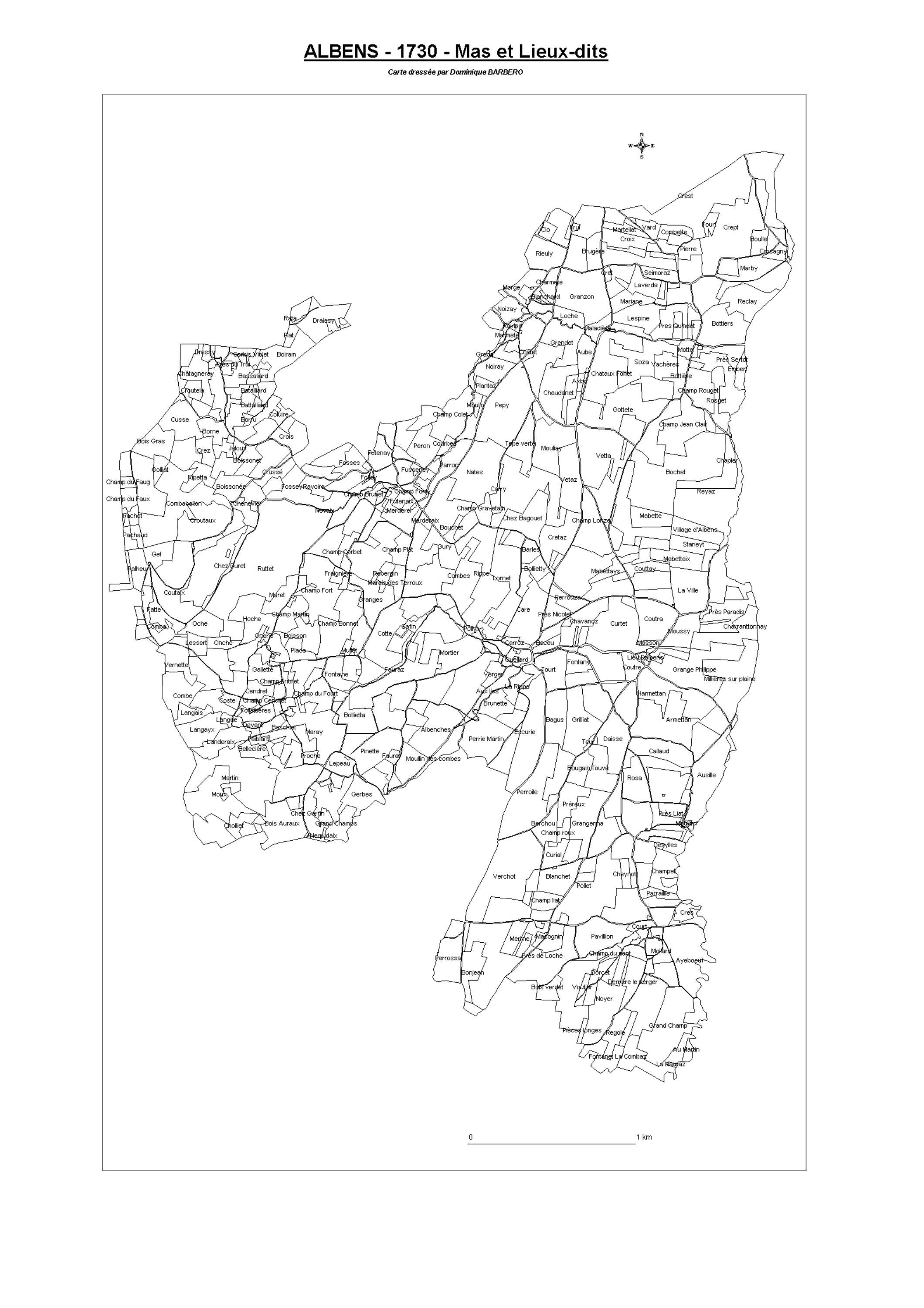 Aiguebelette-le-Lac - ATLAS du cadastre sarde (mappe) : 73010A Albens. Carte générale par nature de culture et degré de bonté, cartes pour les principaux propriétaires ; relevés des parcelles par numéro et par propriétaire selon le dépouillement des regis