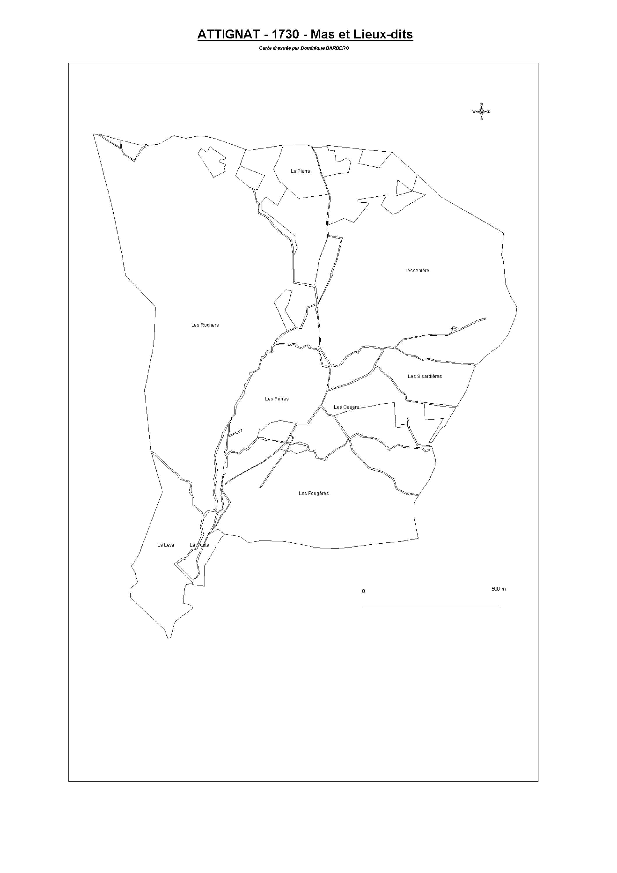 Aiguebelette-le-Lac - ATLAS du cadastre sarde (mappe) : 73022B Attignat. Carte générale par nature de culture et degré de bonté, cartes pour les principaux propriétaires ; relevés des parcelles par numéro et par propriétaire selon le dépouillement des reg