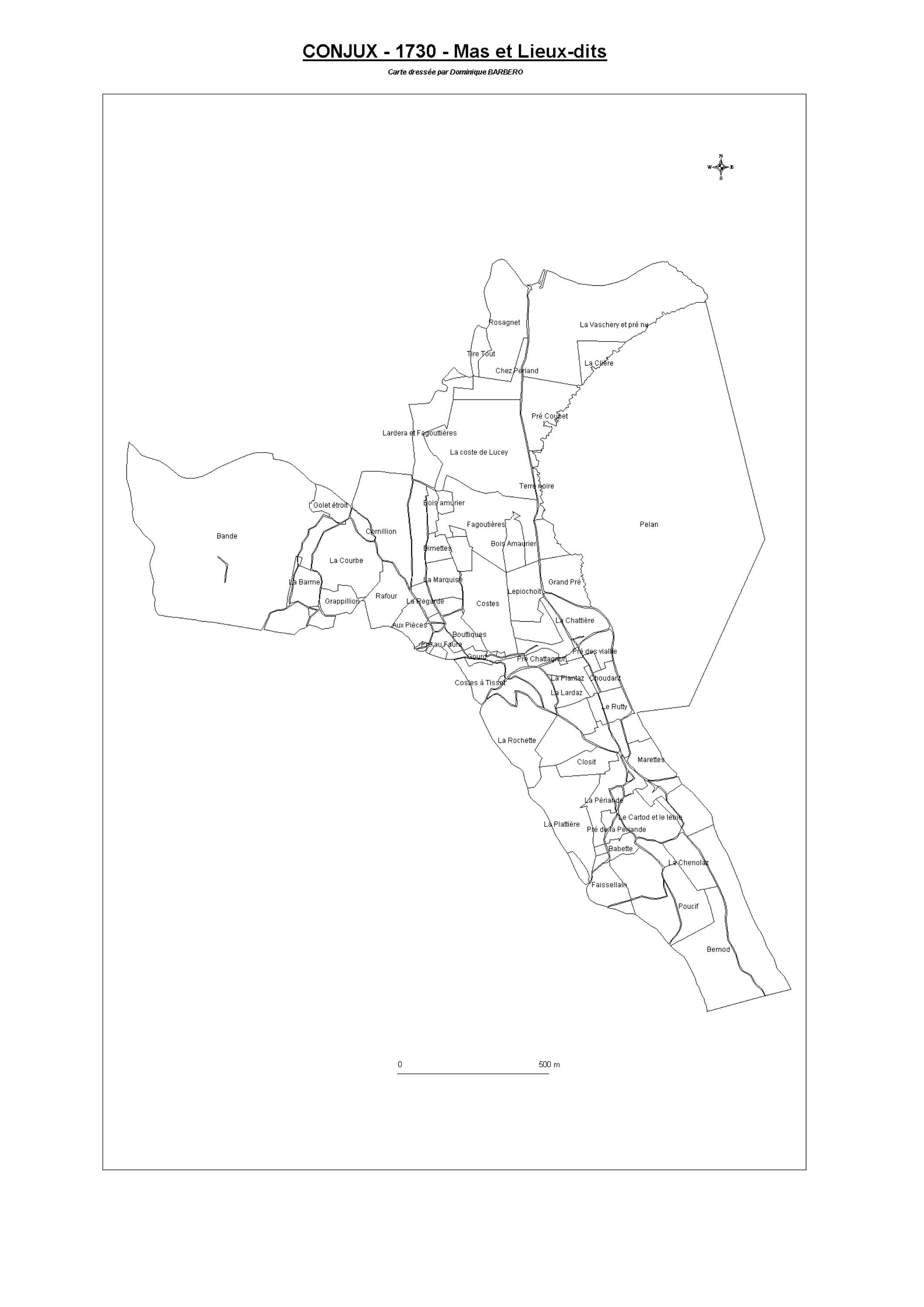 Aiguebelette-le-Lac - ATLAS du cadastre sarde (mappe) : 73091 Conjux. Carte générale par nature de culture et degré de bonté, cartes pour les principaux propriétaires ; relevés des parcelles par numéro et par propriétaire selon le dépouillement des regist