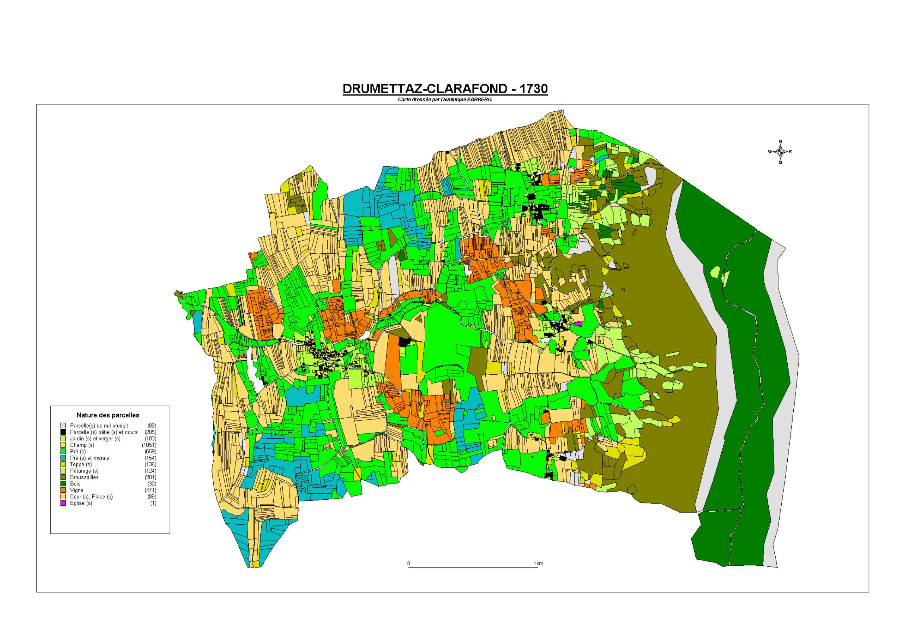 Aiguebelette-le-Lac - ATLAS du cadastre sarde (mappe) : 73103 Drumettaz. Carte générale par nature de culture et degré de bonté, cartes pour les principaux propriétaires ; relevés des parcelles par numéro et par propriétaire selon le dépouillement des reg
