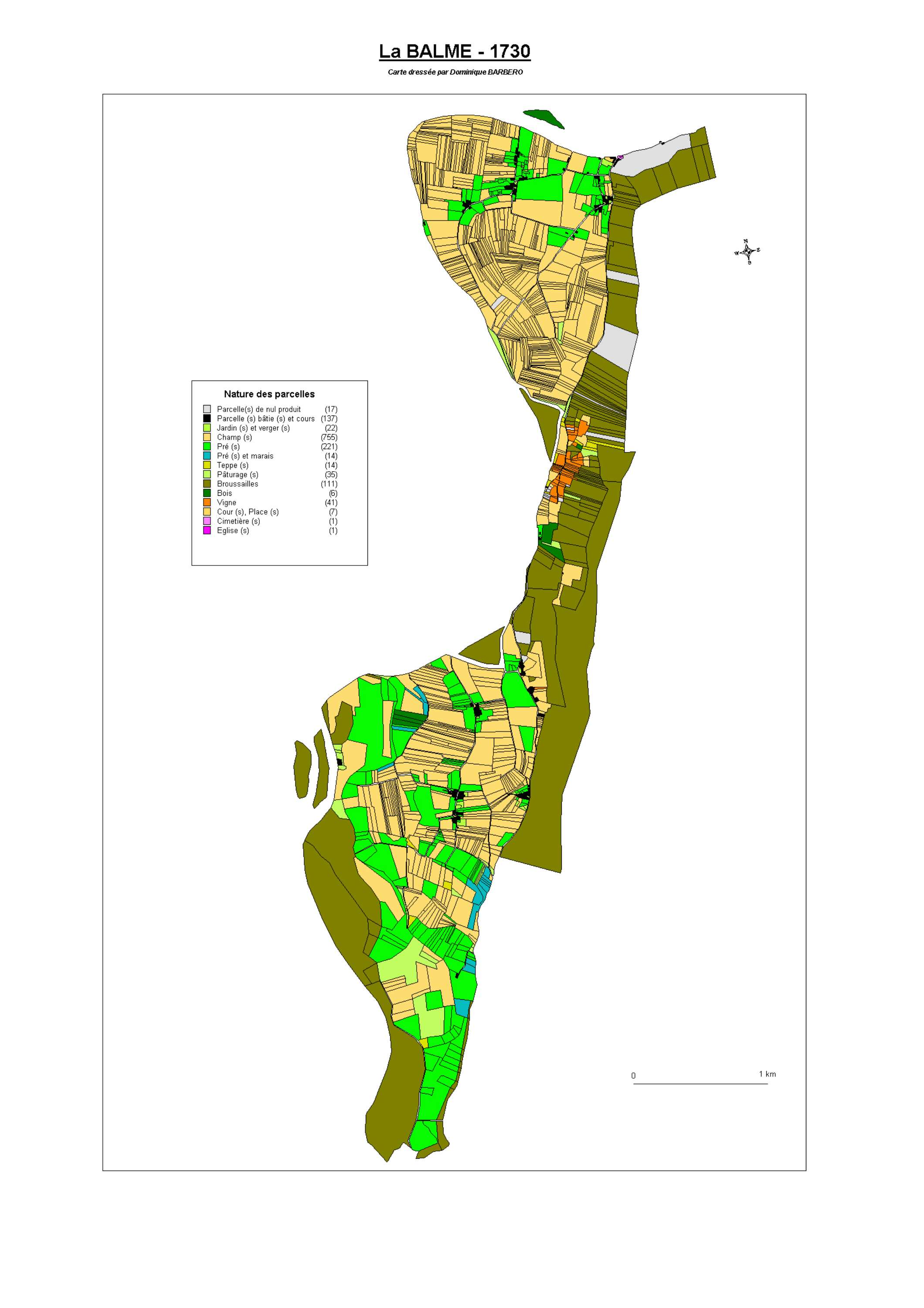 Aiguebelette-le-Lac - ATLAS du cadastre sarde (mappe) : 73028 La Balme. Carte générale par nature de culture et degré de bonté, cartes pour les principaux propriétaires ; relevés des parcelles par numéro et par propriétaire selon le dépouillement des regi