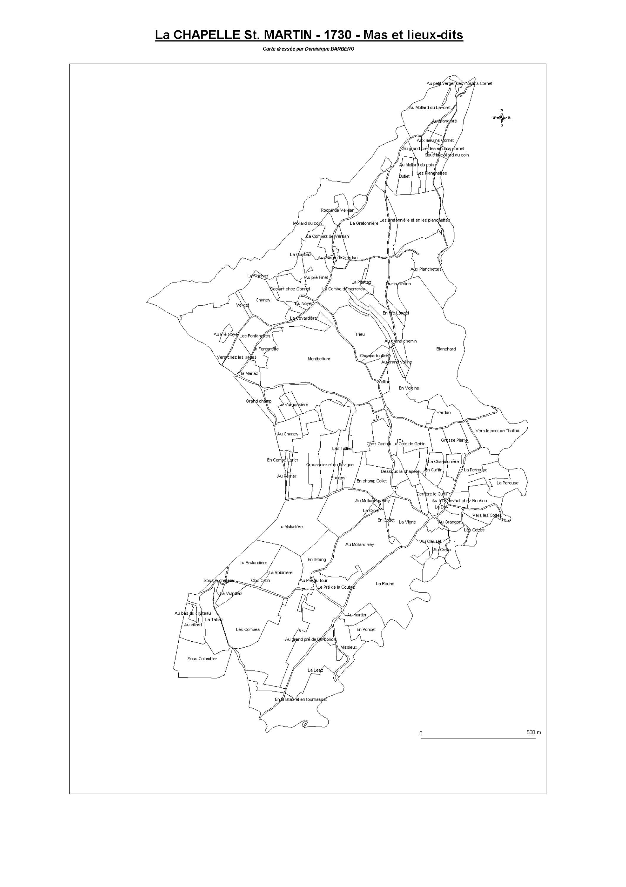 Aiguebelette-le-Lac - ATLAS du cadastre sarde (mappe) : 73078 La Chapelle-Saint-Martin. Carte générale par nature de culture et degré de bonté, cartes pour les principaux propriétaires ; relevés des parcelles par numéro et par propriétaire selon le dépoui