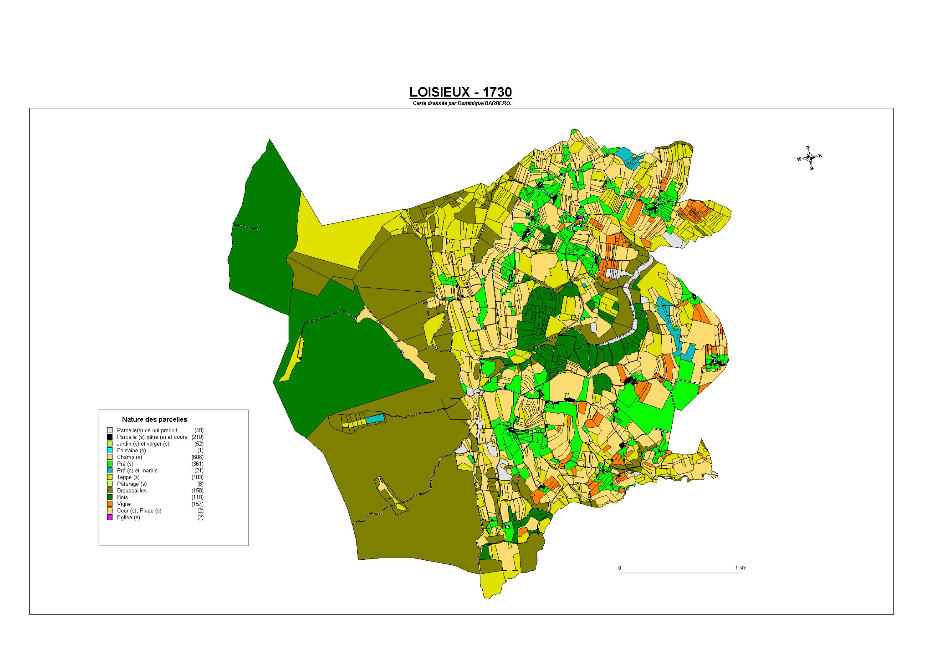 Aiguebelette-le-Lac - ATLAS du cadastre sarde (mappe) : 73147 Loisieux. Carte générale par nature de culture et degré de bonté, cartes pour les principaux propriétaires ; relevés des parcelles par numéro et par propriétaire selon le dépouillement des regi