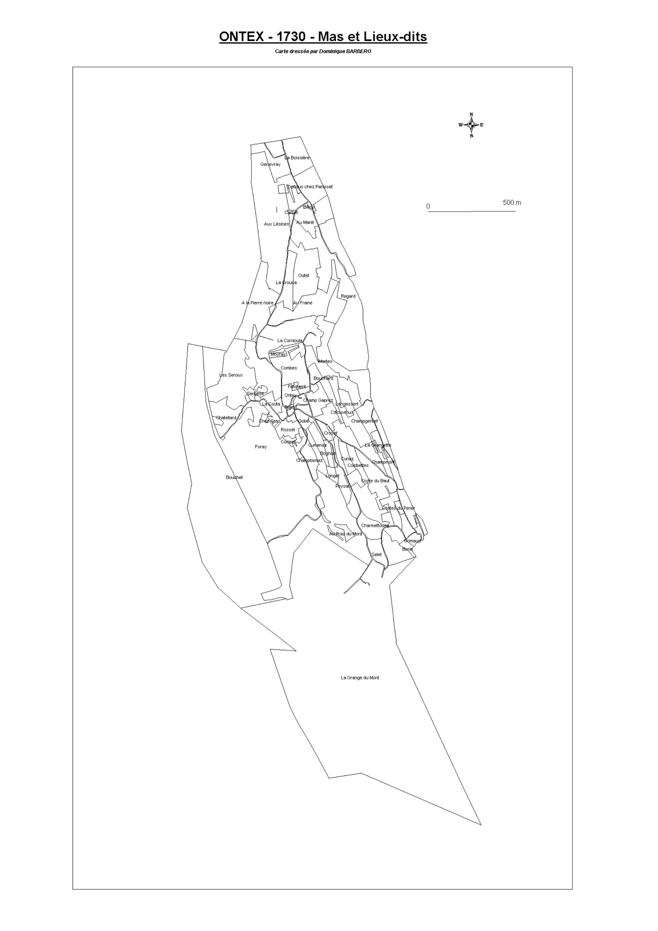 Aiguebelette-le-Lac - ATLAS du cadastre sarde (mappe) : 73193 Ontex. Carte générale par nature de culture et degré de bonté, cartes pour les principaux propriétaires ; relevés des parcelles par numéro et par propriétaire selon le dépouillement des registr