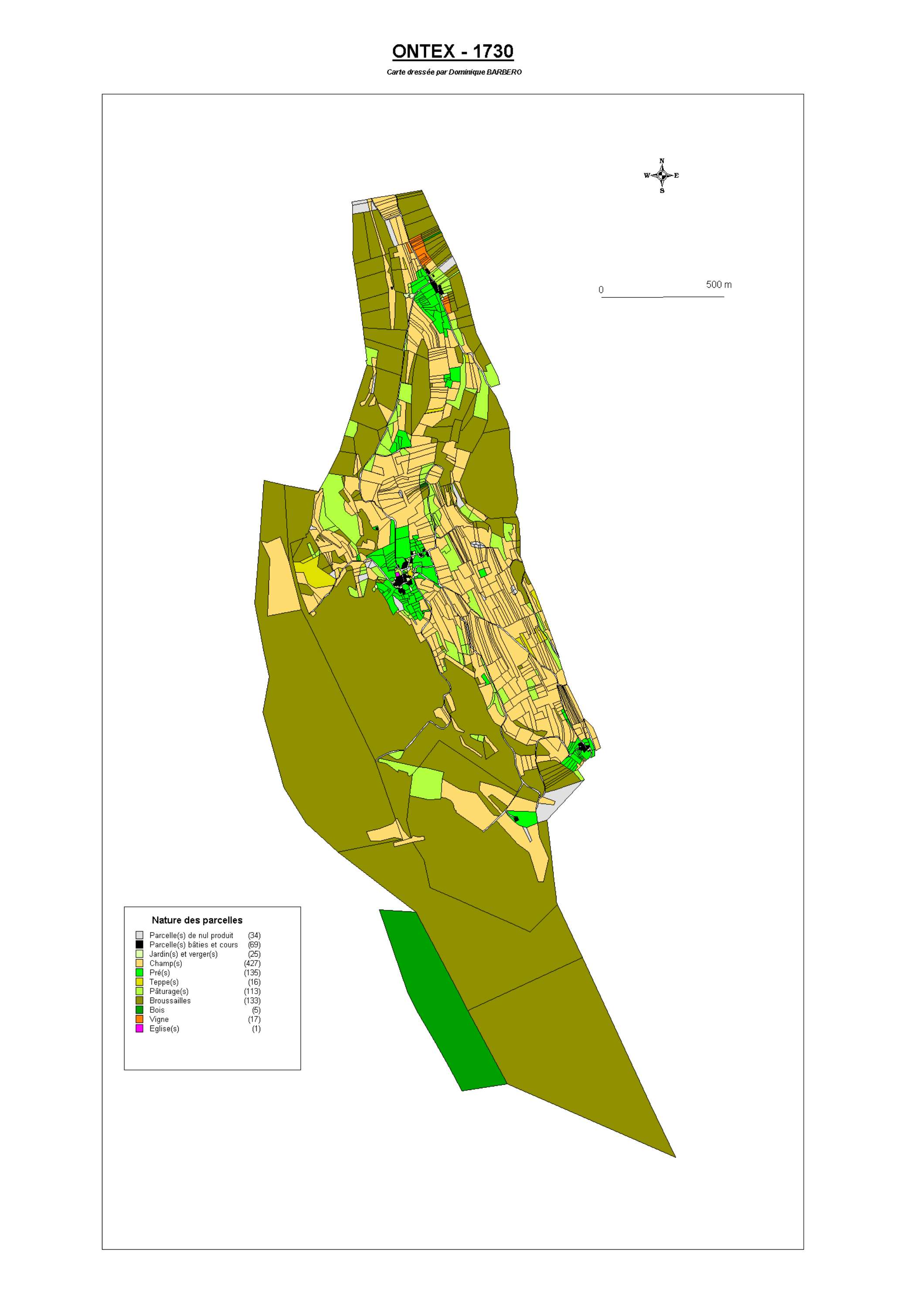 Aiguebelette-le-Lac - ATLAS du cadastre sarde (mappe) : 73193 Ontex. Carte générale par nature de culture et degré de bonté, cartes pour les principaux propriétaires ; relevés des parcelles par numéro et par propriétaire selon le dépouillement des registr
