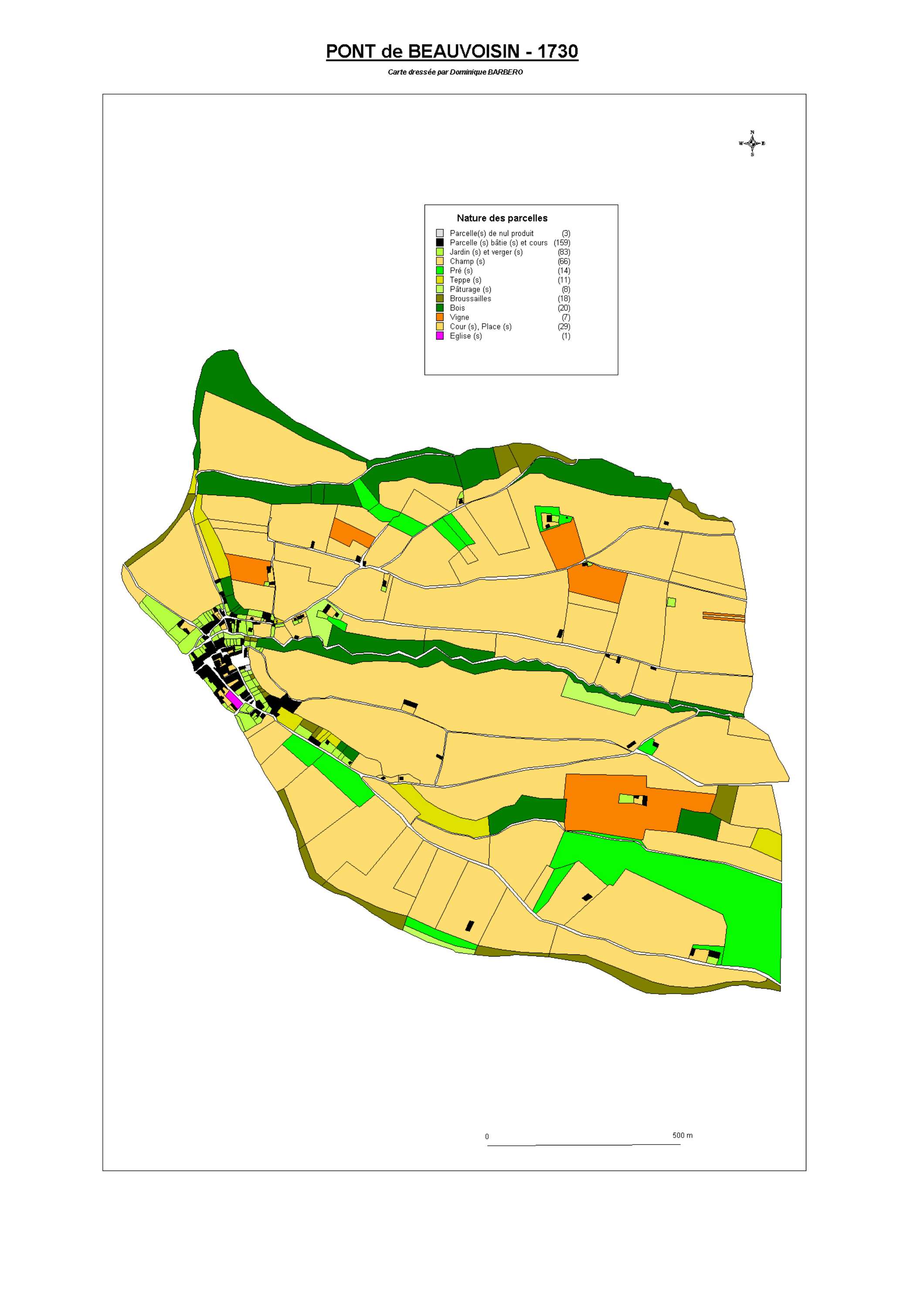 Aiguebelette-le-Lac - ATLAS du cadastre sarde (mappe) : 73204 Pont de Beauvoisin. Carte générale par nature de culture et degré de bonté, cartes pour les principaux propriétaires ; relevés des parcelles par numéro et par propriétaire selon le dépouillemen