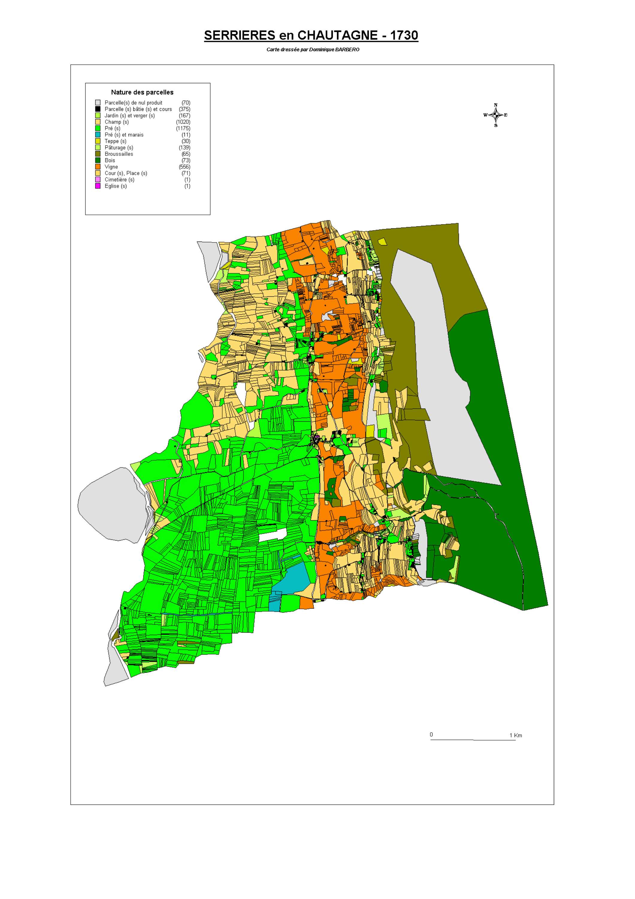 Aiguebelette-le-Lac - ATLAS du cadastre sarde (mappe) : 73286 Serrières-en-Chautagne. Carte générale par nature de culture et degré de bonté, cartes pour les principaux propriétaires ; relevés des parcelles par numéro et par propriétaire selon le dépouill