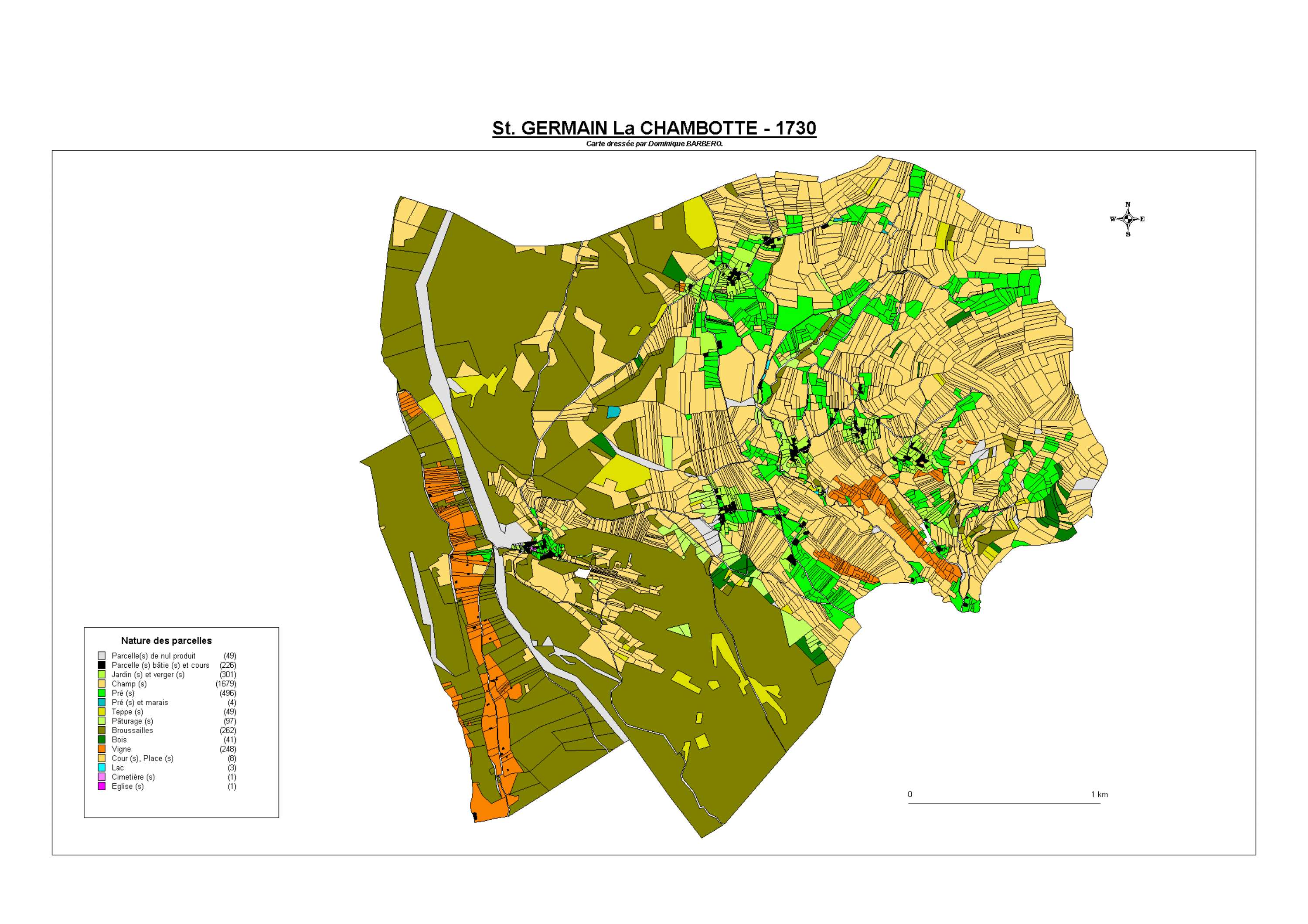 Aiguebelette-le-Lac - ATLAS du cadastre sarde (mappe) : 73238 Saint-Germain-La Chambotte. Carte générale par nature de culture et degré de bonté, cartes pour les principaux propriétaires ; relevés des parcelles par numéro et par propriétaire selon le dépo