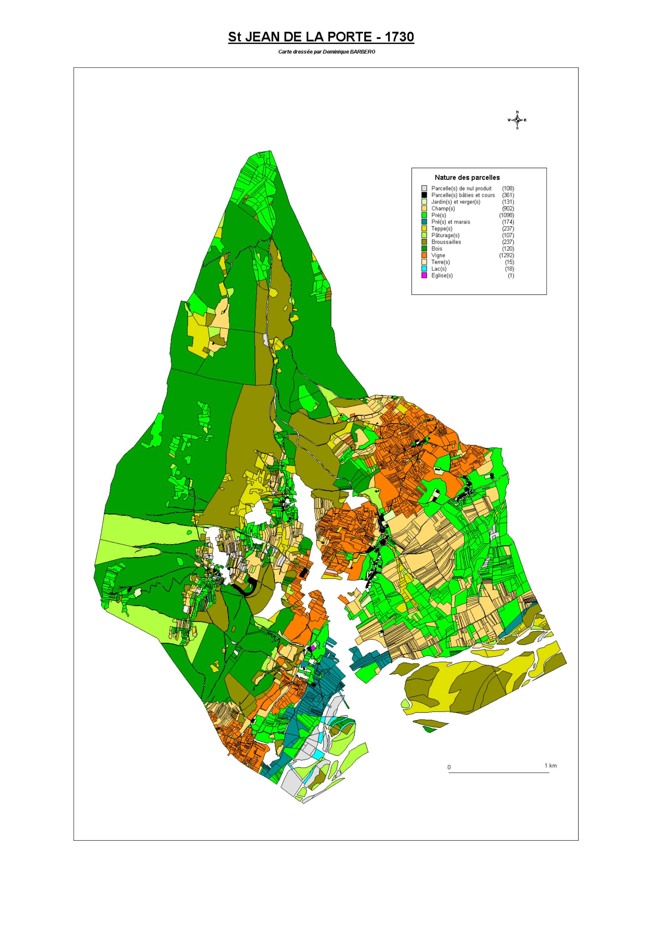 Aiguebelette-le-Lac - ATLAS du cadastre sarde (mappe) : 73247 Saint-Jean-de-la-Porte. Carte générale par nature de culture et degré de bonté, cartes pour les principaux propriétaires ; relevés des parcelles par numéro et par propriétaire selon le dépouill