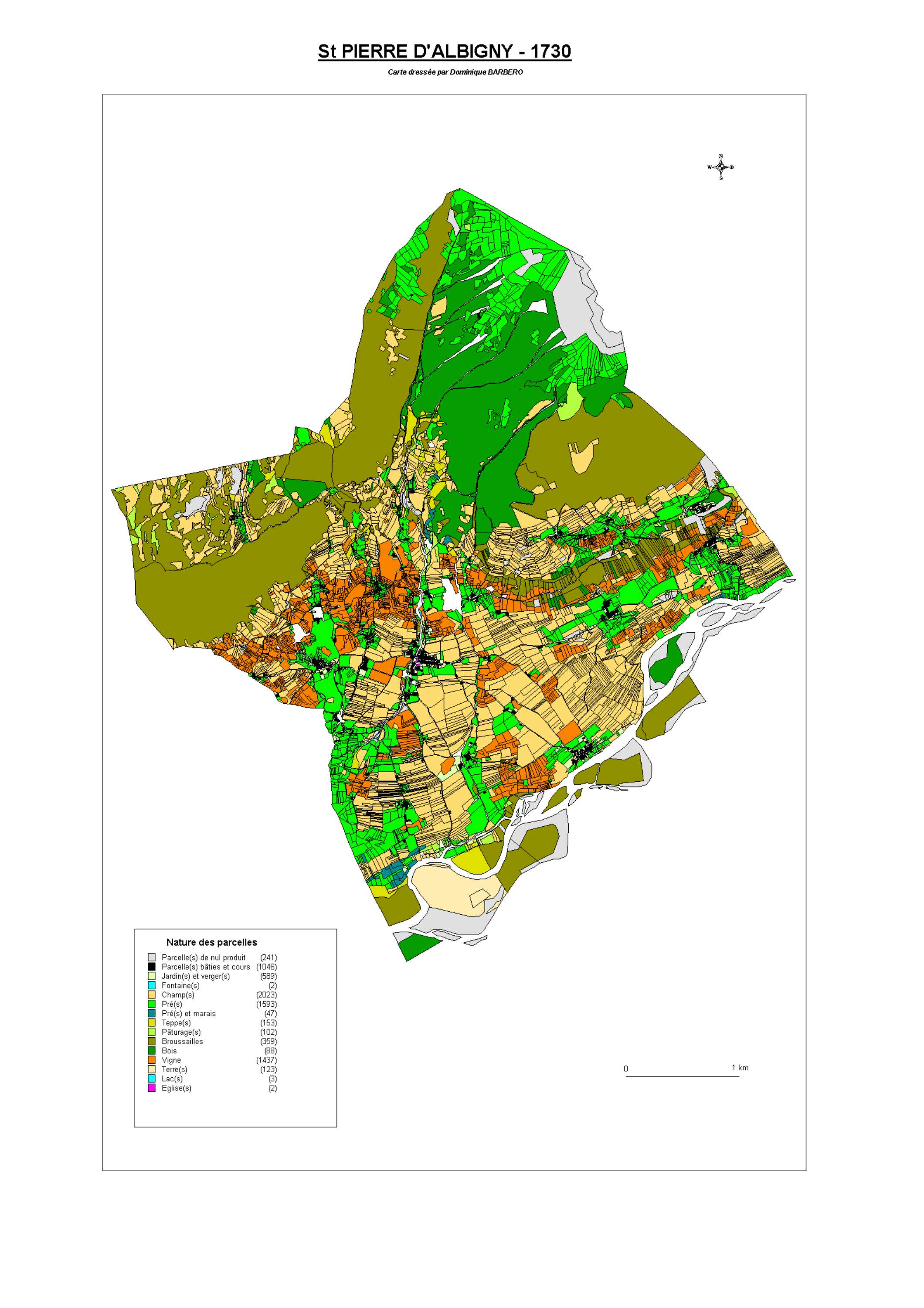 Aiguebelette-le-Lac - ATLAS du cadastre sarde (mappe) : 73270 Saint-Pierre-d'Albigny. Carte générale par nature de culture et degré de bonté, cartes pour les principaux propriétaires ; relevés des parcelles par numéro et par propriétaire selon le dépouill