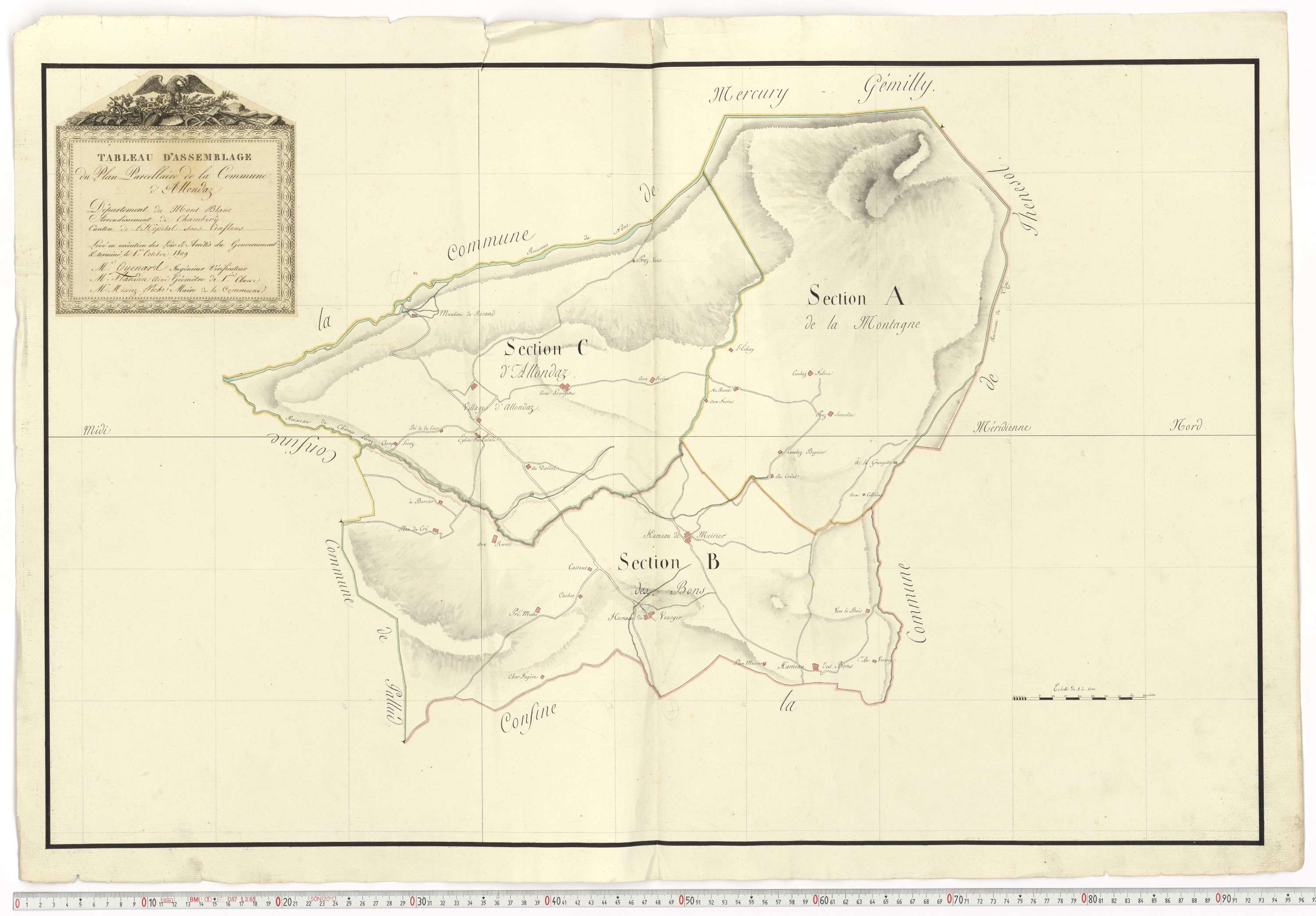 Aiguebelle - Cadastre napoléonien : plan cadastral. - Allondaz, Cléry-Frontenex, Gilly, Sainte-Hélène-des-Millières, l'Hôpital, Mercury-Gemilly, Montailleur.