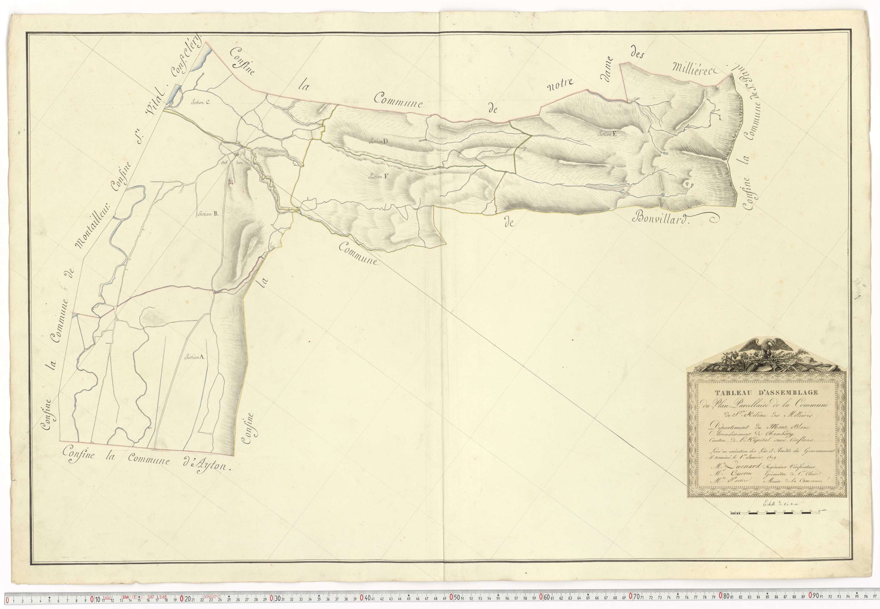 Aiguebelle - Cadastre napoléonien : plan cadastral. - Allondaz, Cléry-Frontenex, Gilly, Sainte-Hélène-des-Millières, l'Hôpital, Mercury-Gemilly, Montailleur.