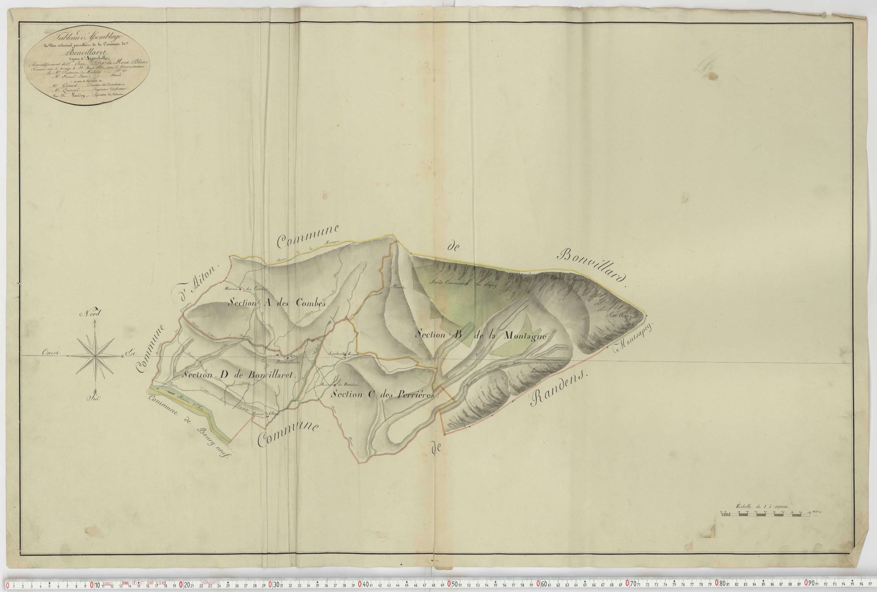 Aiguebelle - Cadastre napoléonien : plan cadastral. - Bonvillaret, Bourgneuf, Chamousset, Saint-Georges-d'Hurtières, Montgilbert, Montsapey, Saint-Pierre-de-Belleville, Randens.