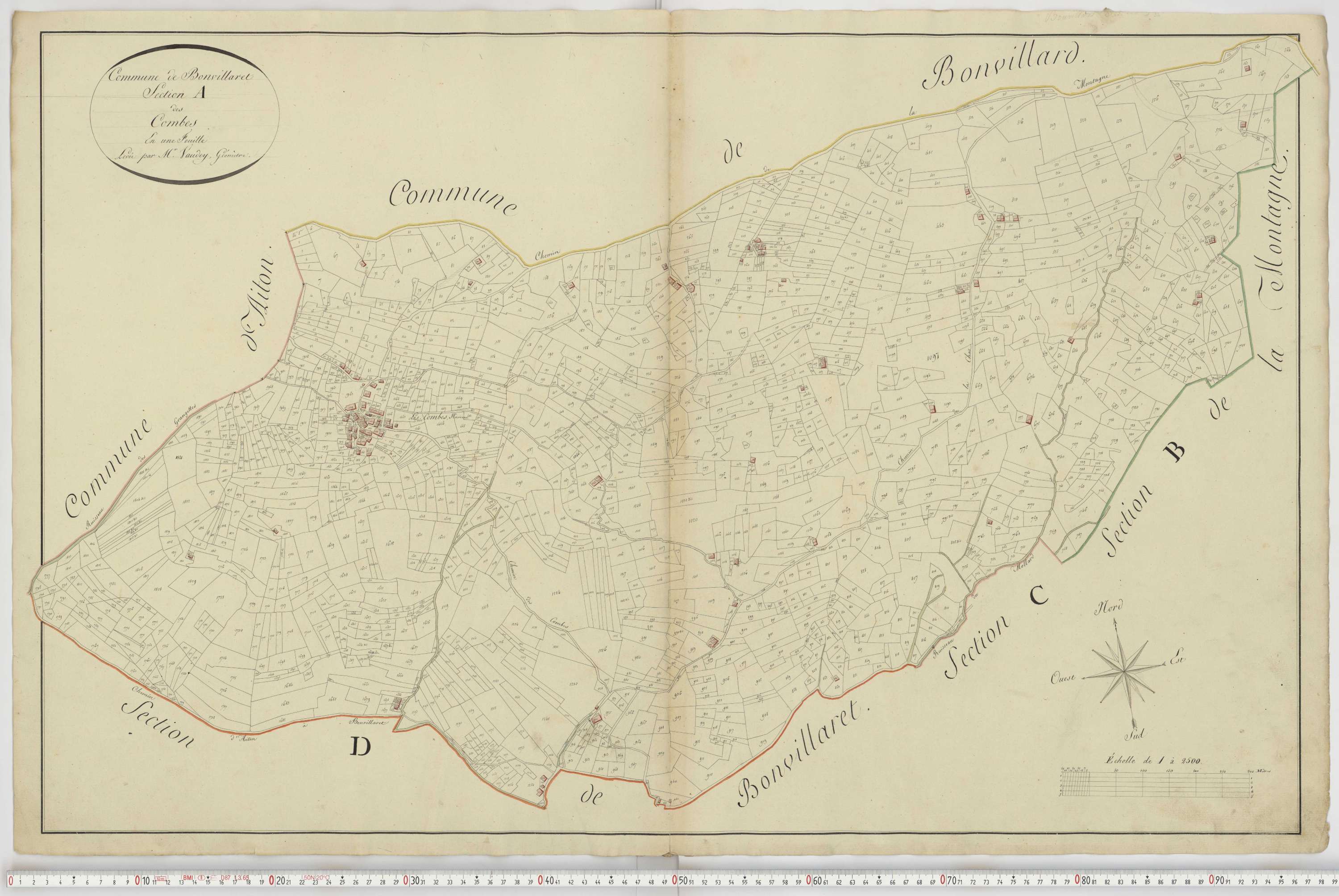 Aiguebelle - Cadastre napoléonien : plan cadastral. - Bonvillaret, Bourgneuf, Chamousset, Saint-Georges-d'Hurtières, Montgilbert, Montsapey, Saint-Pierre-de-Belleville, Randens.