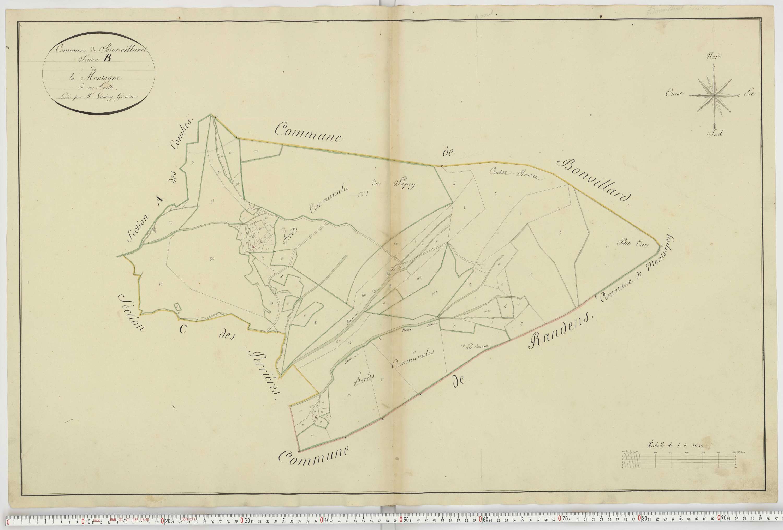 Aiguebelle - Cadastre napoléonien : plan cadastral. - Bonvillaret, Bourgneuf, Chamousset, Saint-Georges-d'Hurtières, Montgilbert, Montsapey, Saint-Pierre-de-Belleville, Randens.