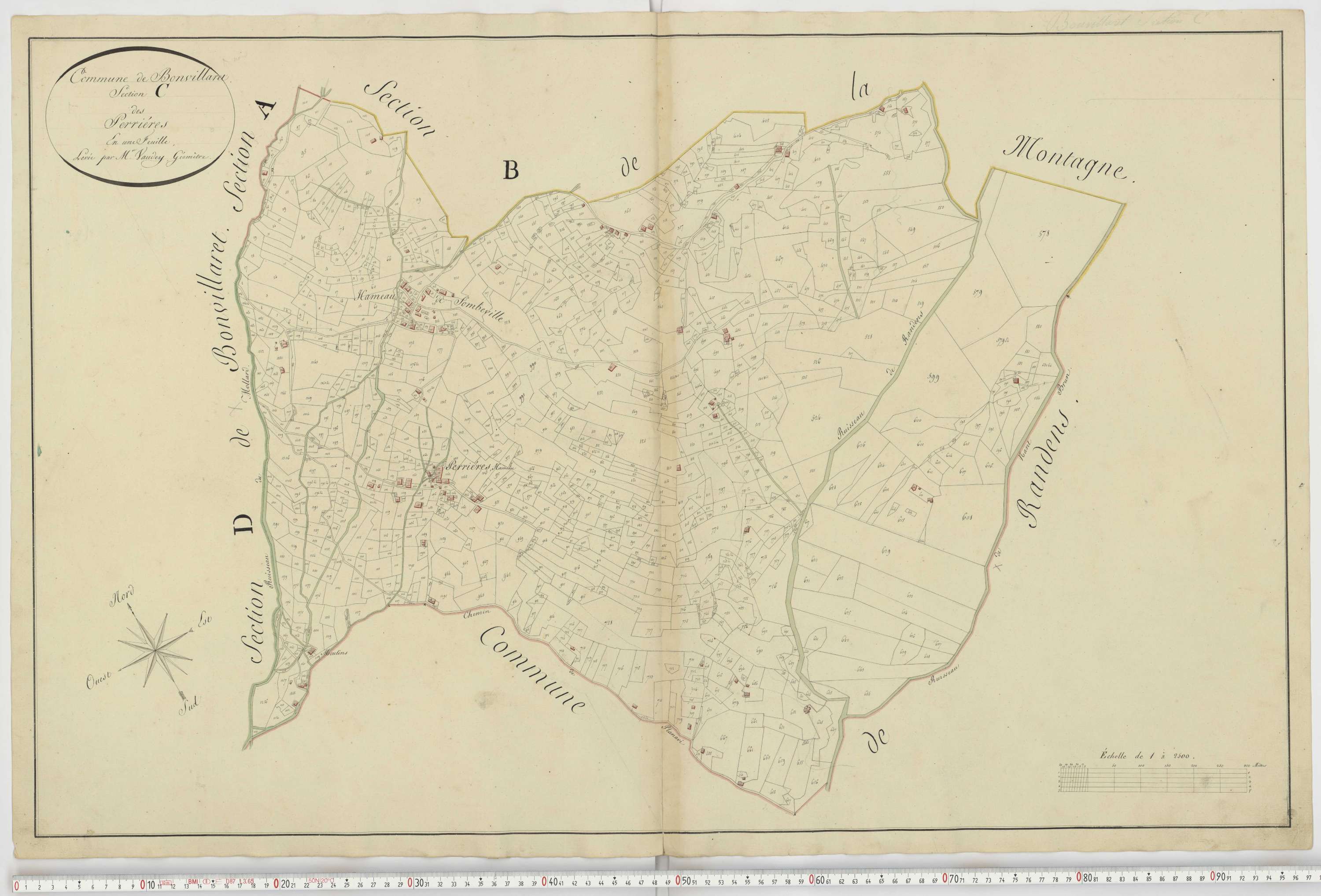 Aiguebelle - Cadastre napoléonien : plan cadastral. - Bonvillaret, Bourgneuf, Chamousset, Saint-Georges-d'Hurtières, Montgilbert, Montsapey, Saint-Pierre-de-Belleville, Randens.