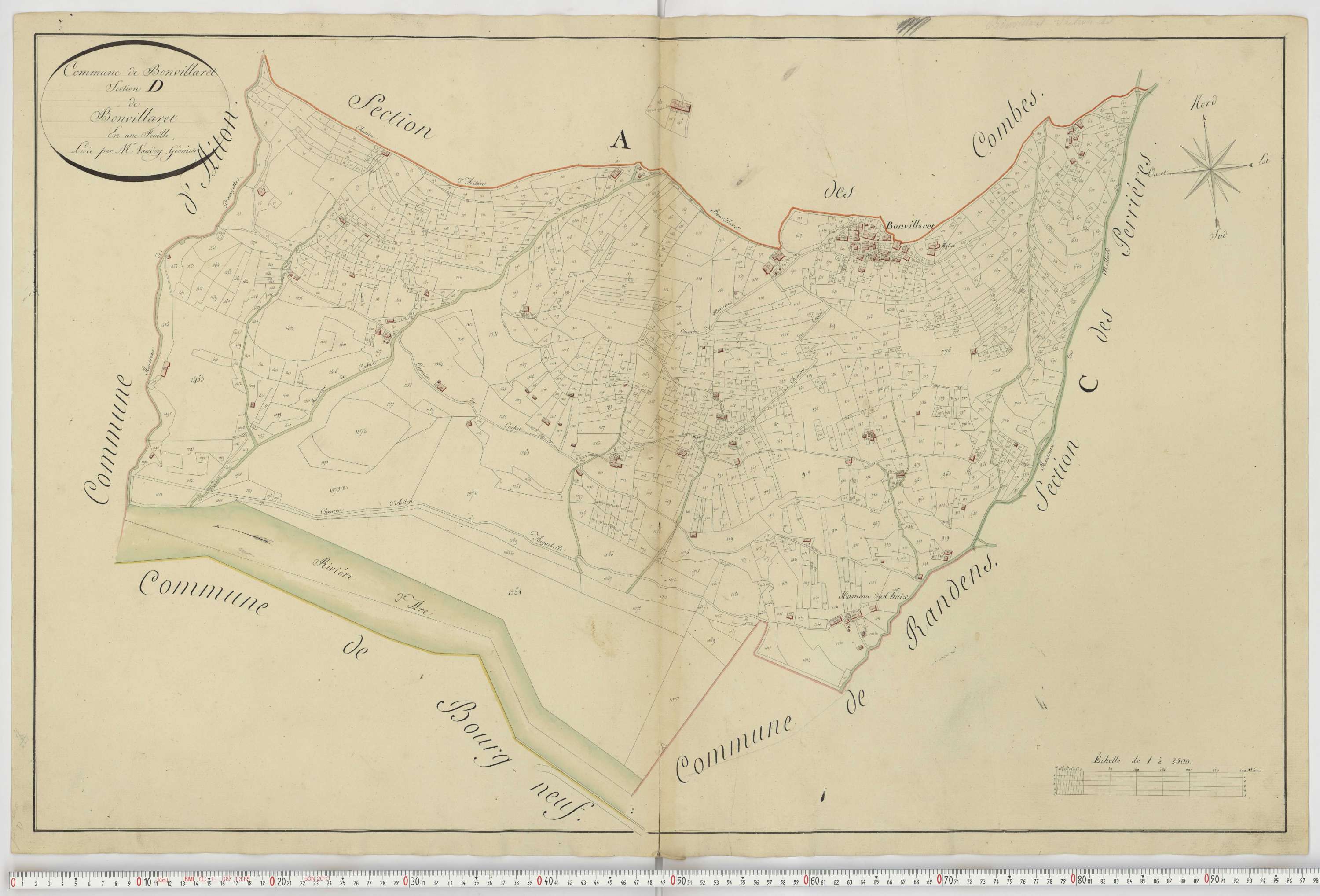 Aiguebelle - Cadastre napoléonien : plan cadastral. - Bonvillaret, Bourgneuf, Chamousset, Saint-Georges-d'Hurtières, Montgilbert, Montsapey, Saint-Pierre-de-Belleville, Randens.
