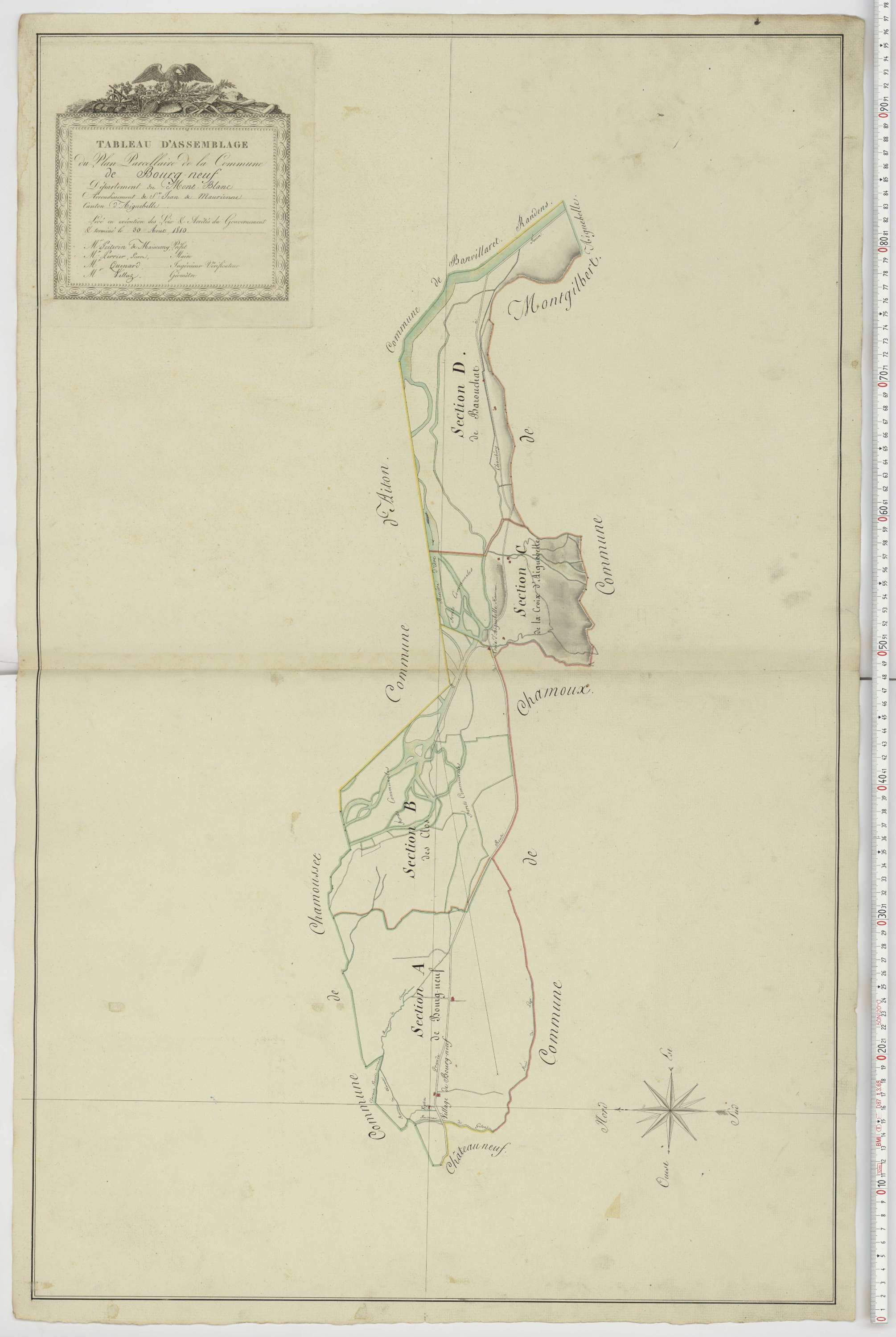 Aiguebelle - Cadastre napoléonien : plan cadastral. - Bonvillaret, Bourgneuf, Chamousset, Saint-Georges-d'Hurtières, Montgilbert, Montsapey, Saint-Pierre-de-Belleville, Randens.