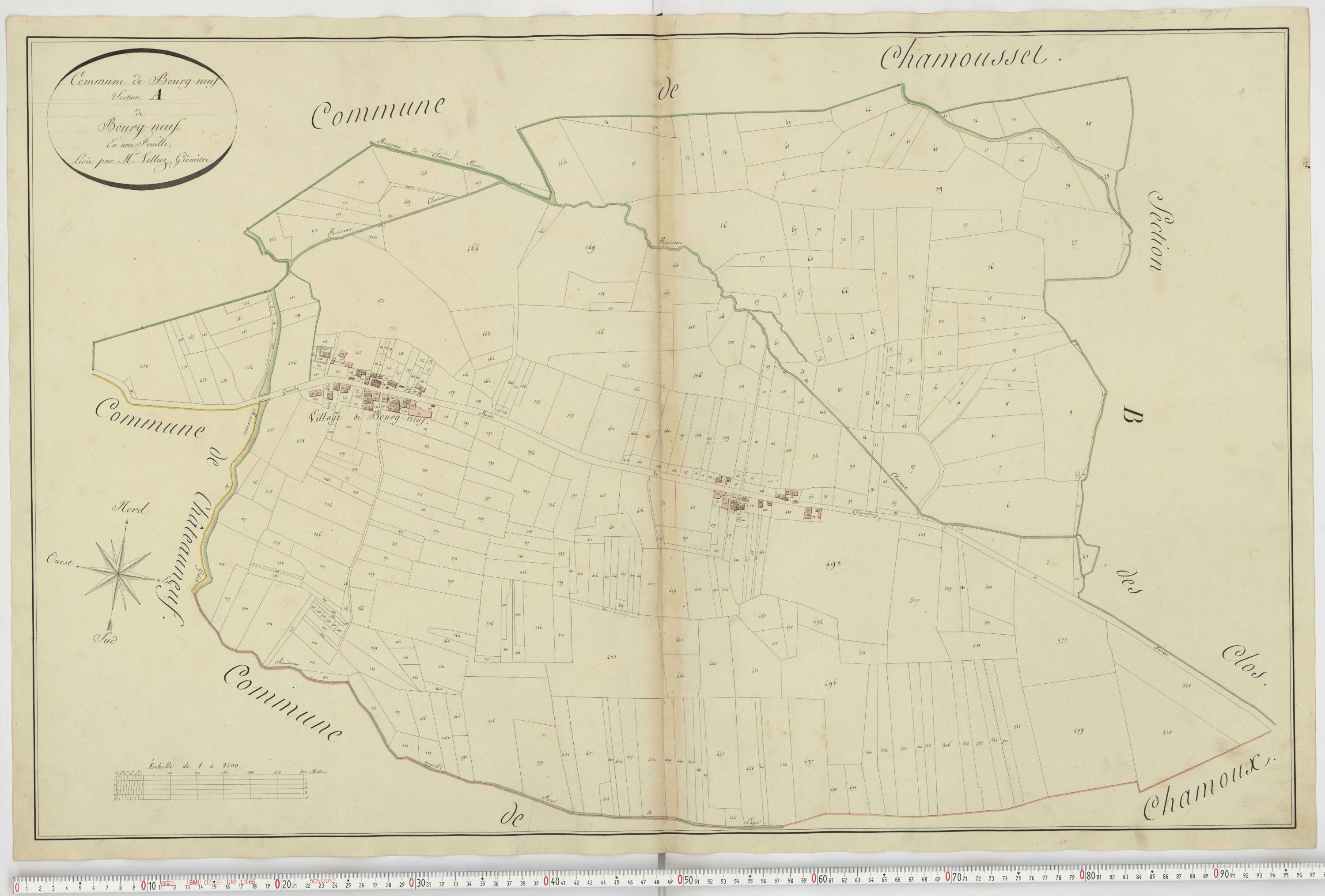 Aiguebelle - Cadastre napoléonien : plan cadastral. - Bonvillaret, Bourgneuf, Chamousset, Saint-Georges-d'Hurtières, Montgilbert, Montsapey, Saint-Pierre-de-Belleville, Randens.