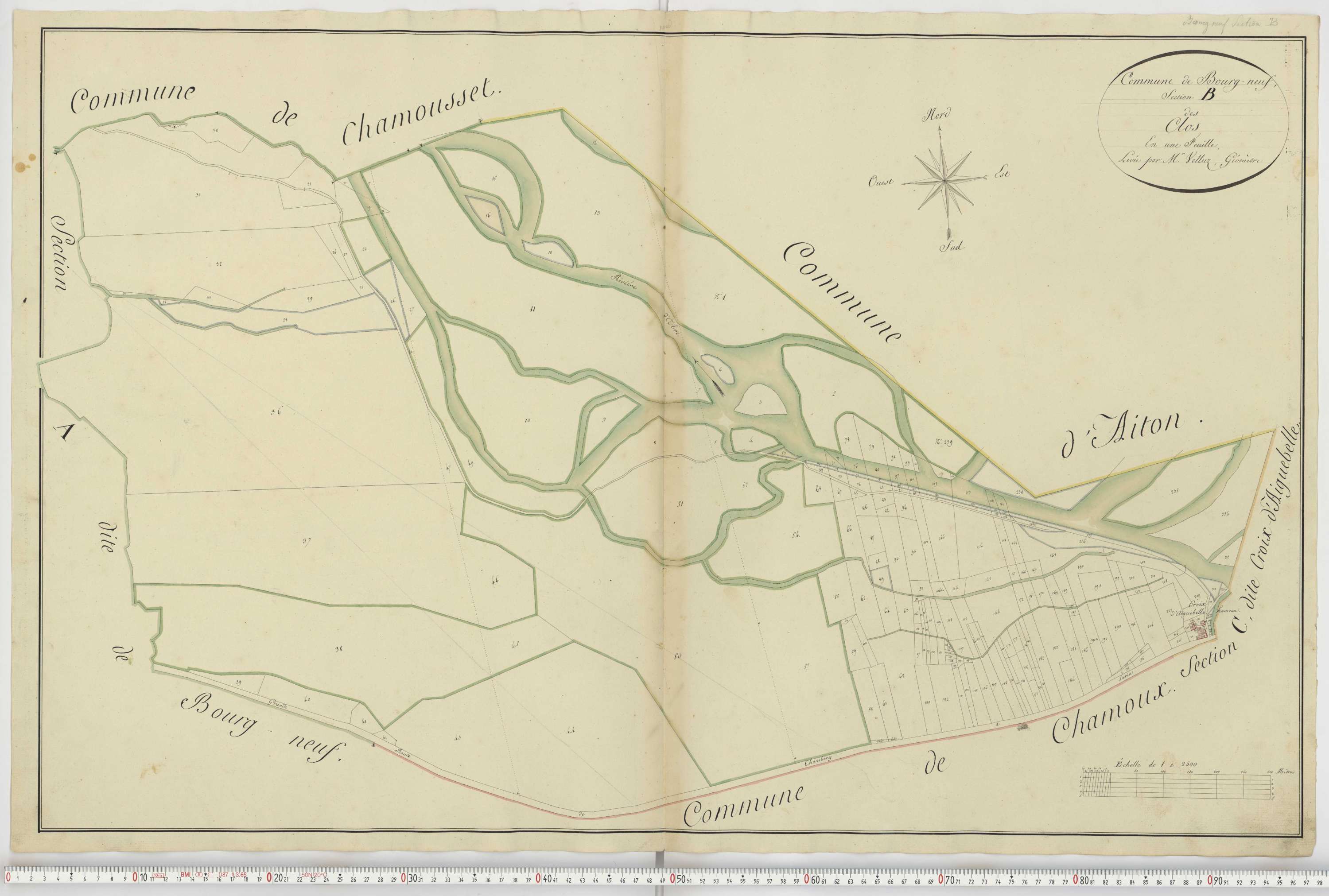 Aiguebelle - Cadastre napoléonien : plan cadastral. - Bonvillaret, Bourgneuf, Chamousset, Saint-Georges-d'Hurtières, Montgilbert, Montsapey, Saint-Pierre-de-Belleville, Randens.