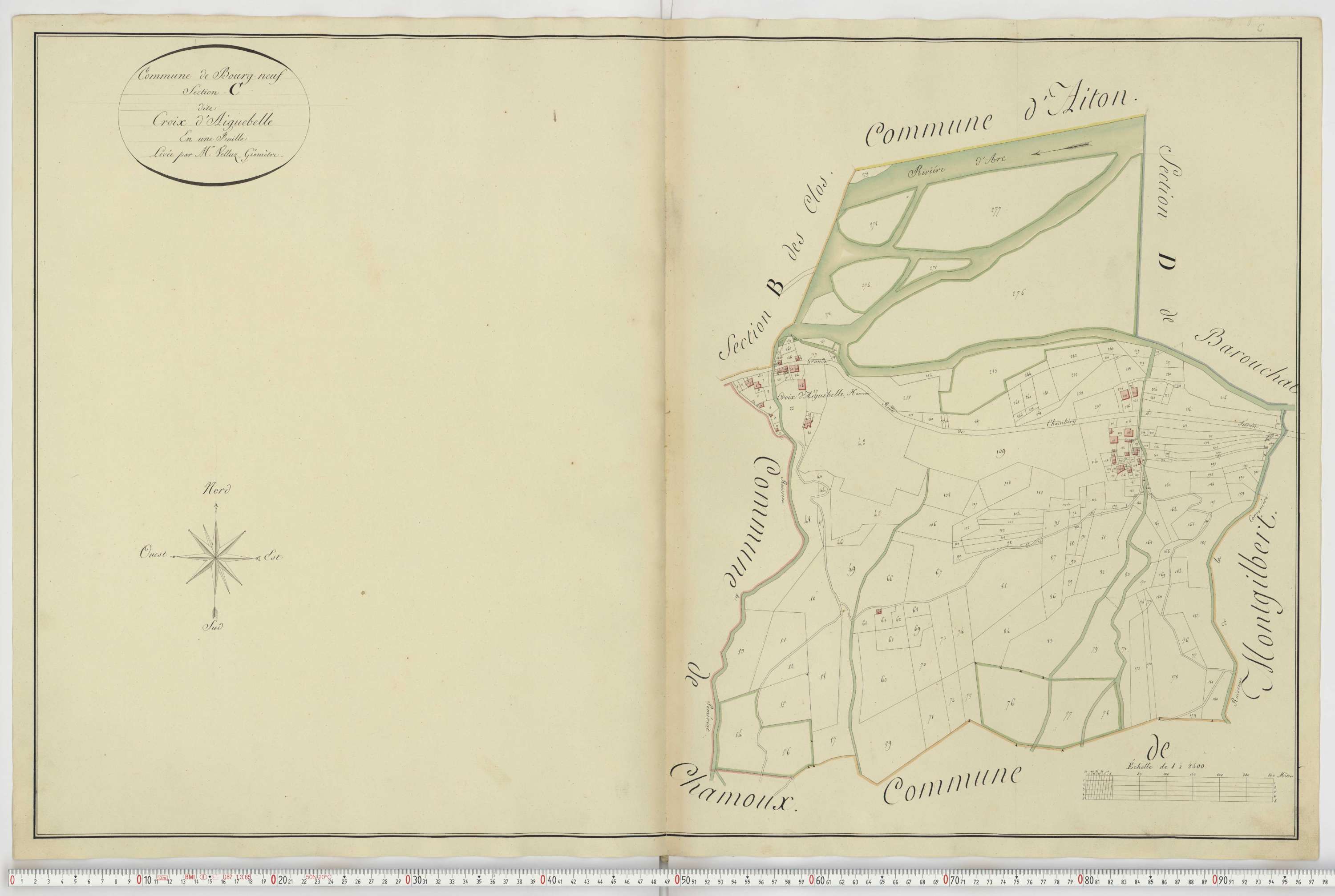 Aiguebelle - Cadastre napoléonien : plan cadastral. - Bonvillaret, Bourgneuf, Chamousset, Saint-Georges-d'Hurtières, Montgilbert, Montsapey, Saint-Pierre-de-Belleville, Randens.