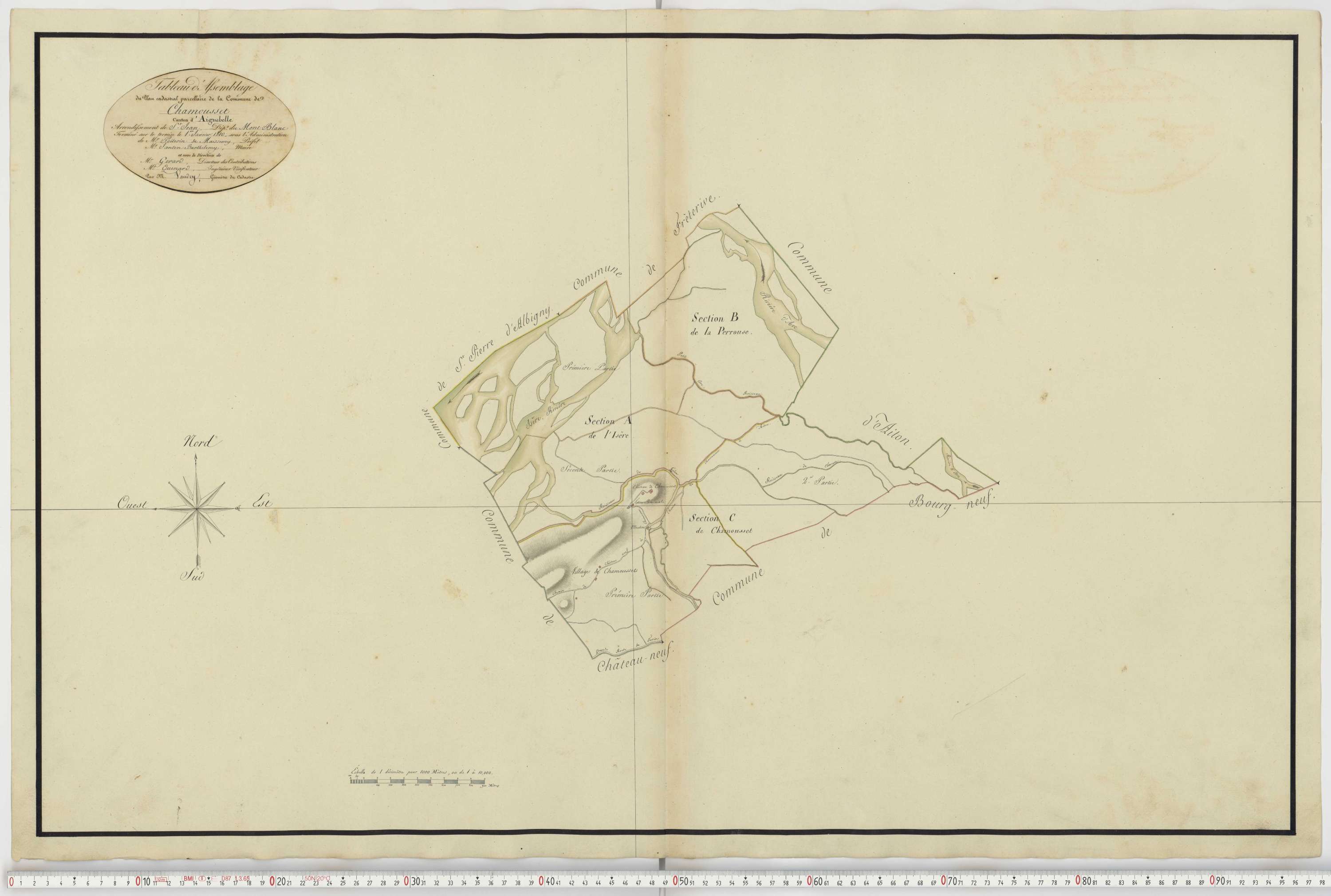 Aiguebelle - Cadastre napoléonien : plan cadastral. - Bonvillaret, Bourgneuf, Chamousset, Saint-Georges-d'Hurtières, Montgilbert, Montsapey, Saint-Pierre-de-Belleville, Randens.