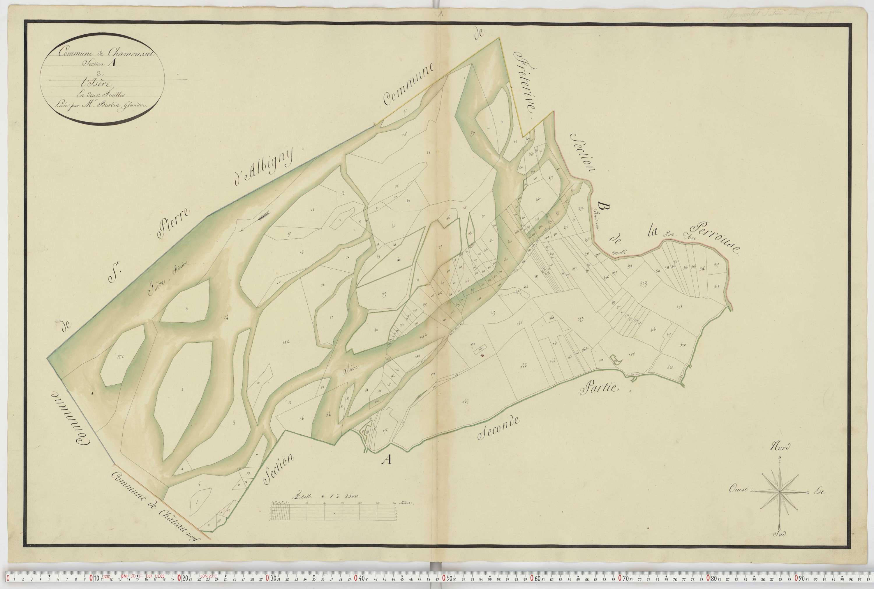 Aiguebelle - Cadastre napoléonien : plan cadastral. - Bonvillaret, Bourgneuf, Chamousset, Saint-Georges-d'Hurtières, Montgilbert, Montsapey, Saint-Pierre-de-Belleville, Randens.