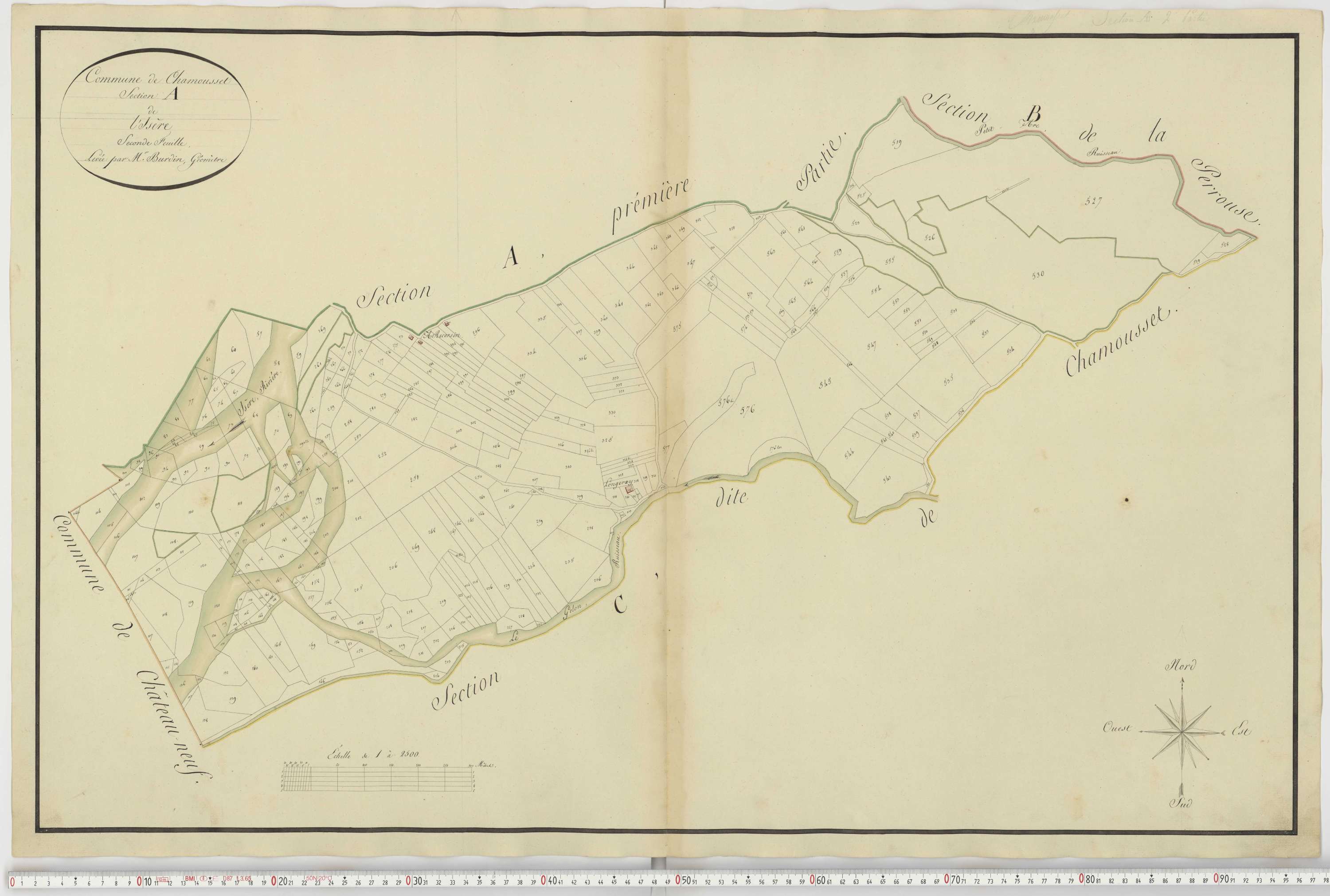 Aiguebelle - Cadastre napoléonien : plan cadastral. - Bonvillaret, Bourgneuf, Chamousset, Saint-Georges-d'Hurtières, Montgilbert, Montsapey, Saint-Pierre-de-Belleville, Randens.