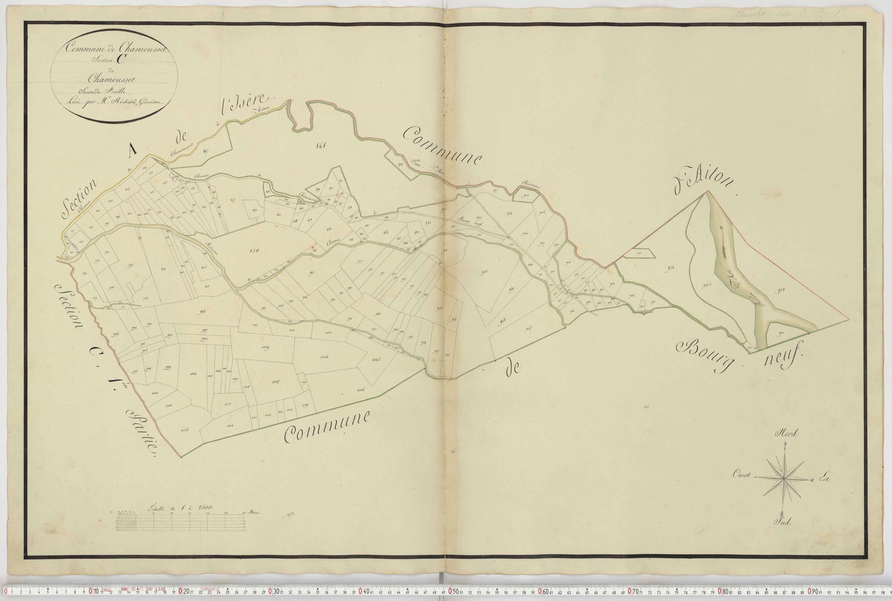 Aiguebelle - Cadastre napoléonien : plan cadastral. - Bonvillaret, Bourgneuf, Chamousset, Saint-Georges-d'Hurtières, Montgilbert, Montsapey, Saint-Pierre-de-Belleville, Randens.