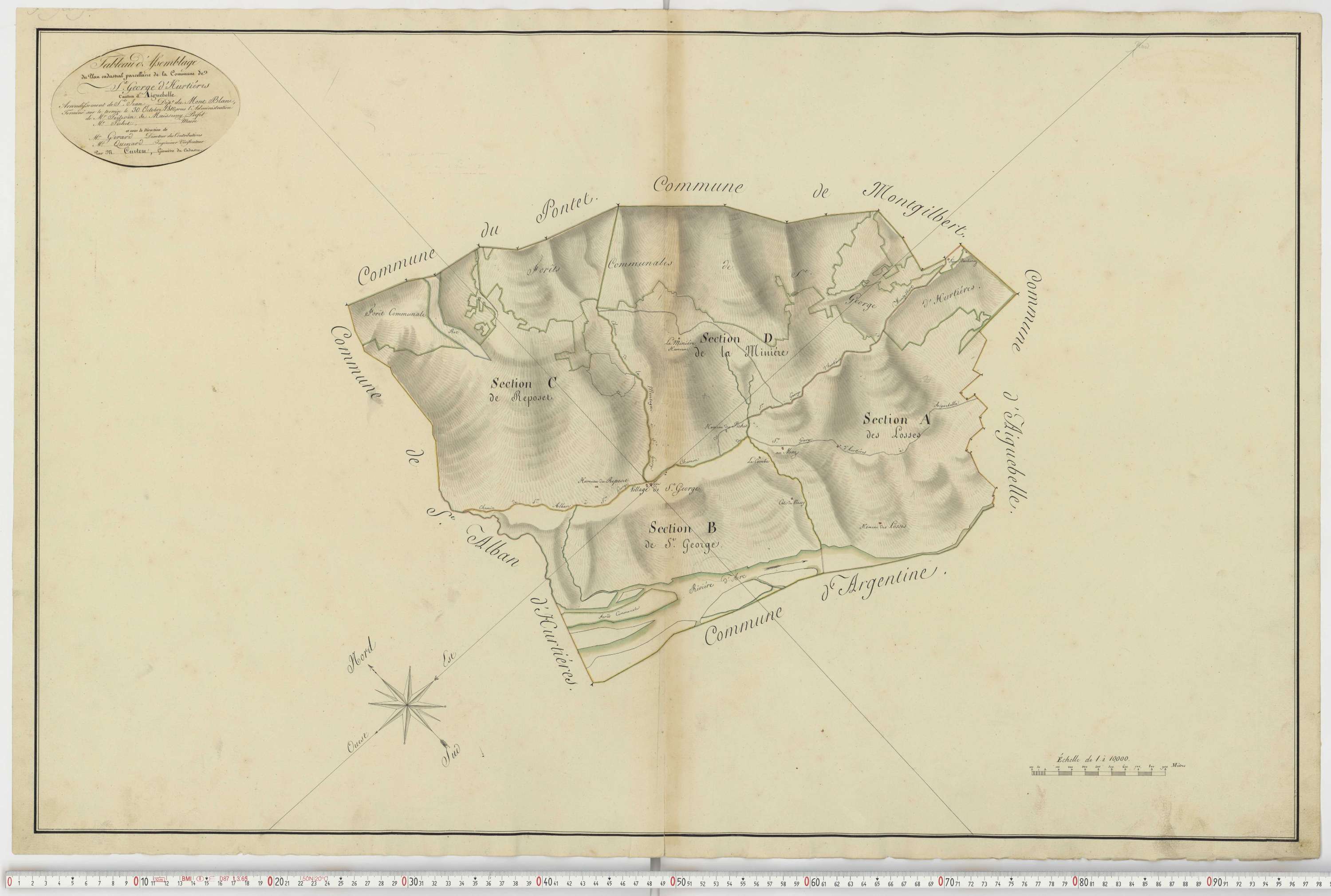 Aiguebelle - Cadastre napoléonien : plan cadastral. - Bonvillaret, Bourgneuf, Chamousset, Saint-Georges-d'Hurtières, Montgilbert, Montsapey, Saint-Pierre-de-Belleville, Randens.