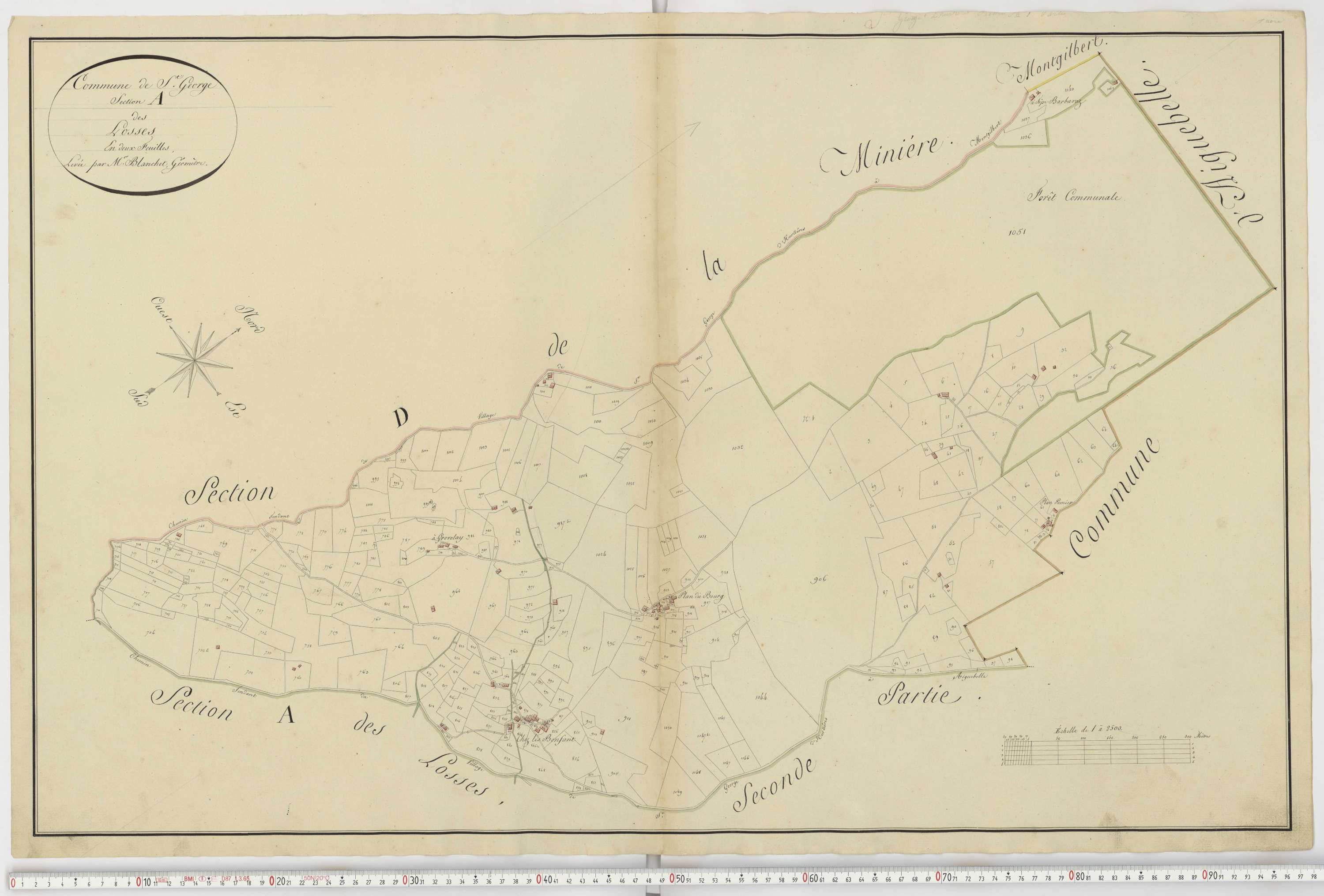 Aiguebelle - Cadastre napoléonien : plan cadastral. - Bonvillaret, Bourgneuf, Chamousset, Saint-Georges-d'Hurtières, Montgilbert, Montsapey, Saint-Pierre-de-Belleville, Randens.