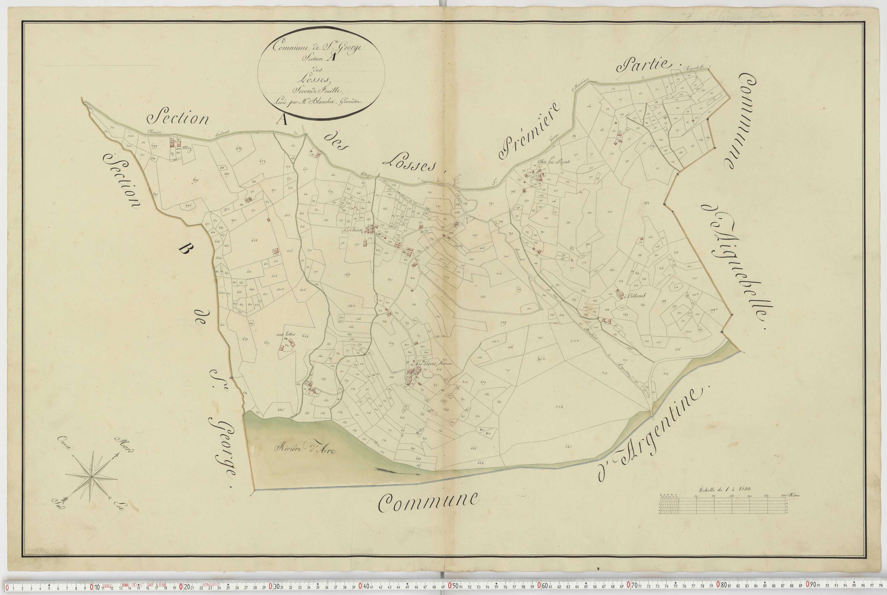 Aiguebelle - Cadastre napoléonien : plan cadastral. - Bonvillaret, Bourgneuf, Chamousset, Saint-Georges-d'Hurtières, Montgilbert, Montsapey, Saint-Pierre-de-Belleville, Randens.