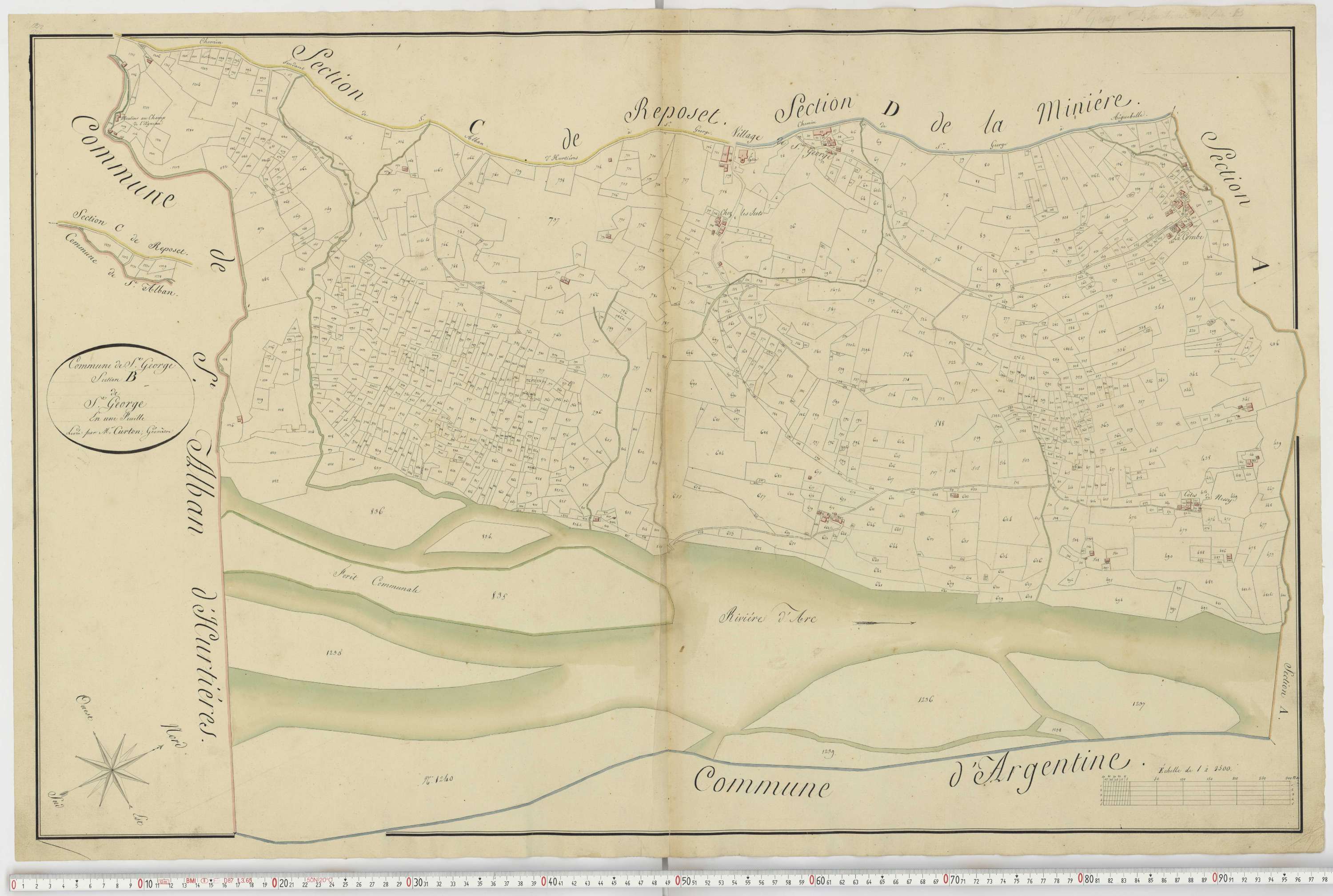 Aiguebelle - Cadastre napoléonien : plan cadastral. - Bonvillaret, Bourgneuf, Chamousset, Saint-Georges-d'Hurtières, Montgilbert, Montsapey, Saint-Pierre-de-Belleville, Randens.