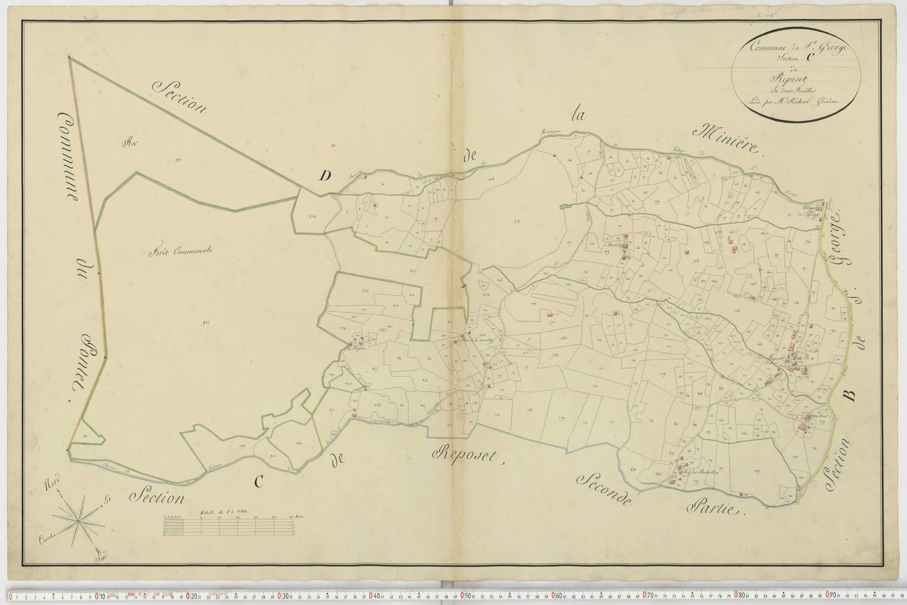 Aiguebelle - Cadastre napoléonien : plan cadastral. - Bonvillaret, Bourgneuf, Chamousset, Saint-Georges-d'Hurtières, Montgilbert, Montsapey, Saint-Pierre-de-Belleville, Randens.