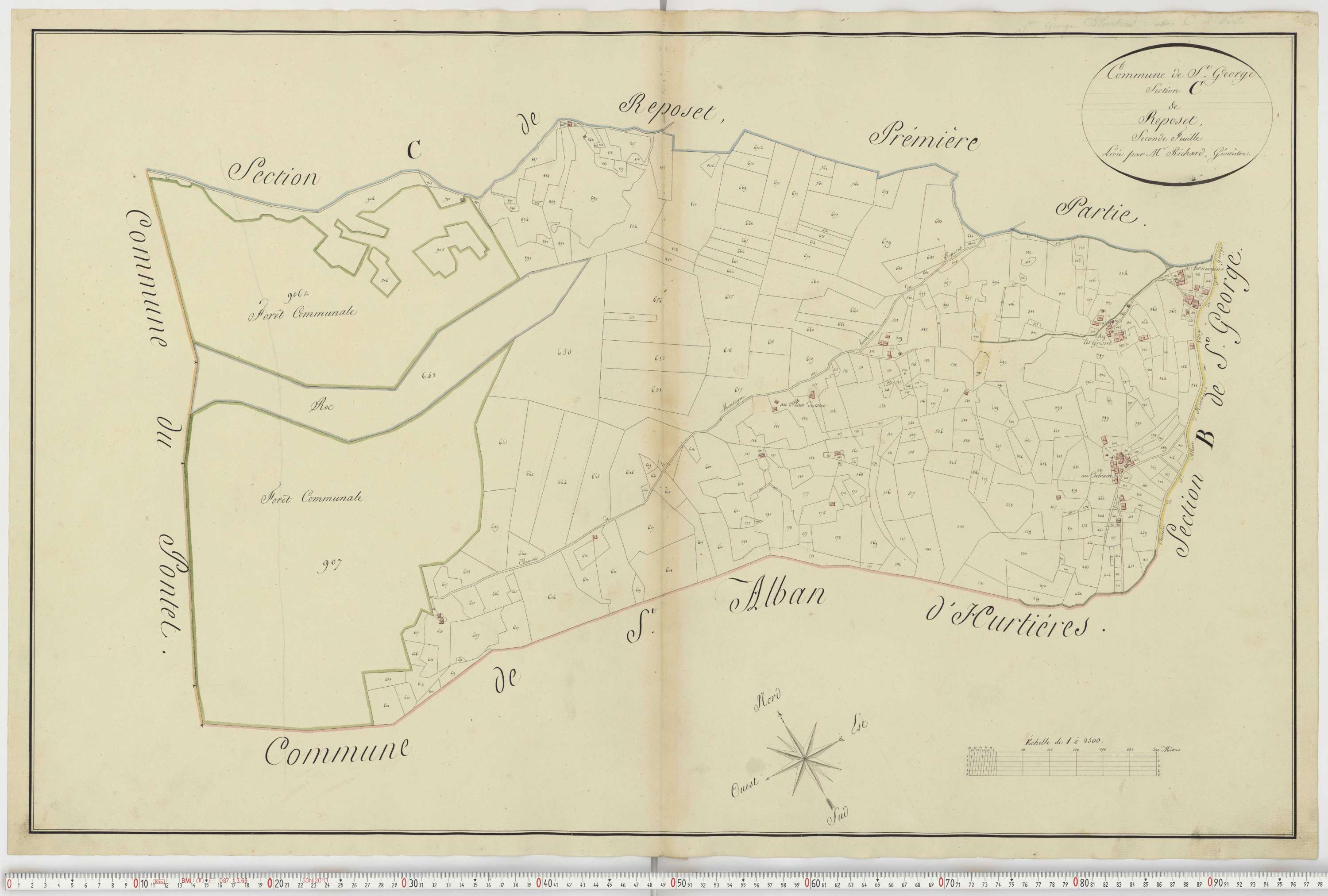 Aiguebelle - Cadastre napoléonien : plan cadastral. - Bonvillaret, Bourgneuf, Chamousset, Saint-Georges-d'Hurtières, Montgilbert, Montsapey, Saint-Pierre-de-Belleville, Randens.