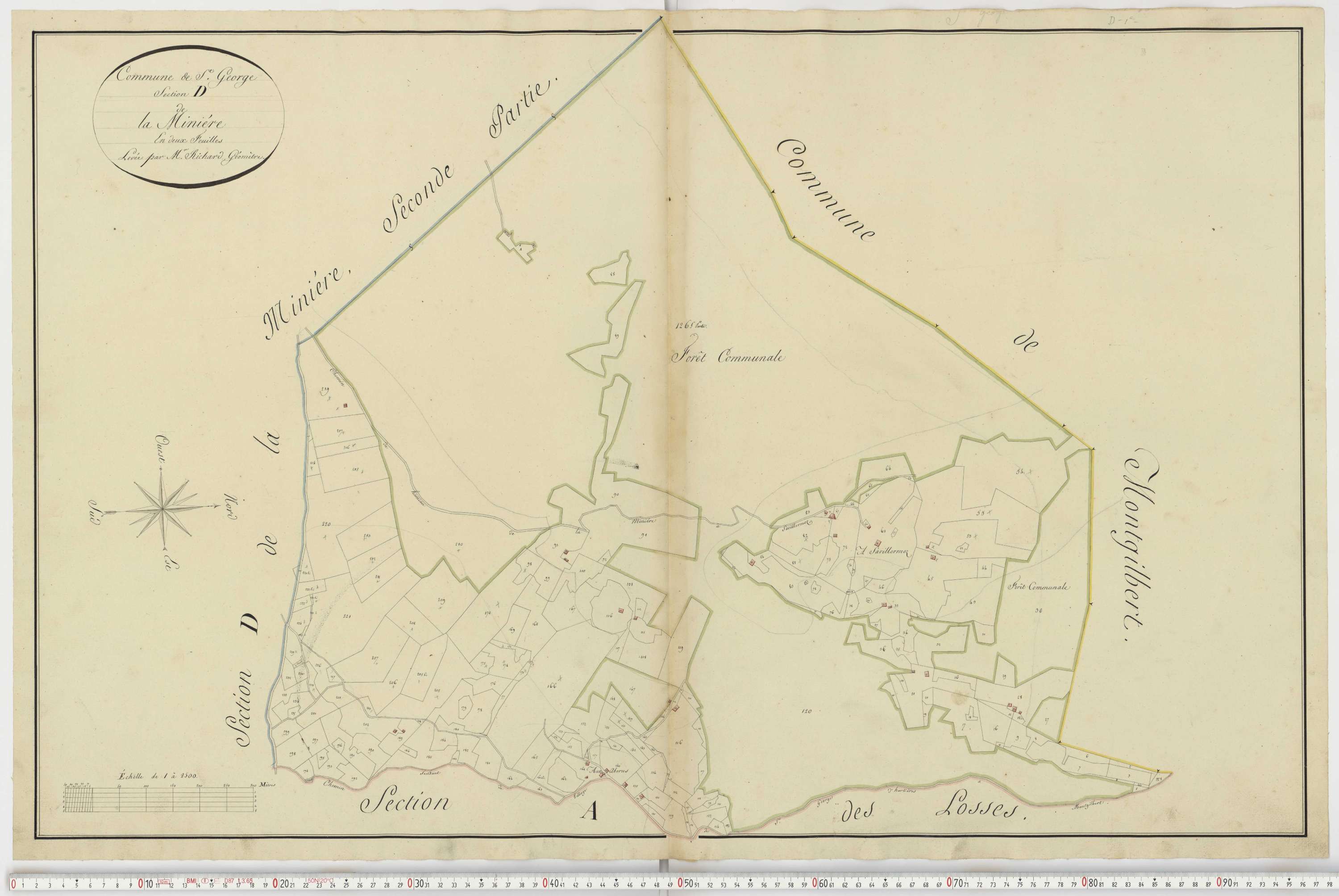 Aiguebelle - Cadastre napoléonien : plan cadastral. - Bonvillaret, Bourgneuf, Chamousset, Saint-Georges-d'Hurtières, Montgilbert, Montsapey, Saint-Pierre-de-Belleville, Randens.