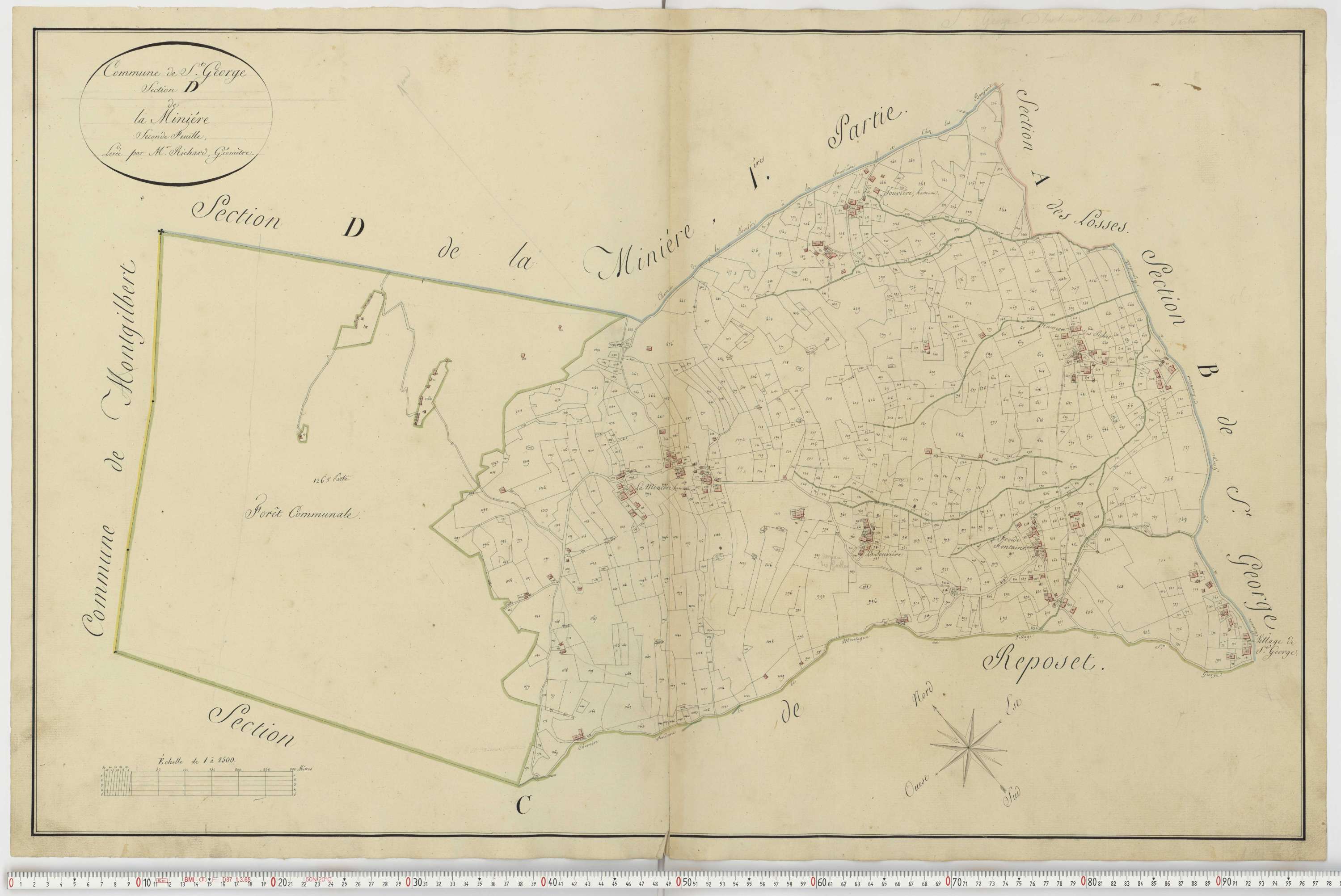 Aiguebelle - Cadastre napoléonien : plan cadastral. - Bonvillaret, Bourgneuf, Chamousset, Saint-Georges-d'Hurtières, Montgilbert, Montsapey, Saint-Pierre-de-Belleville, Randens.
